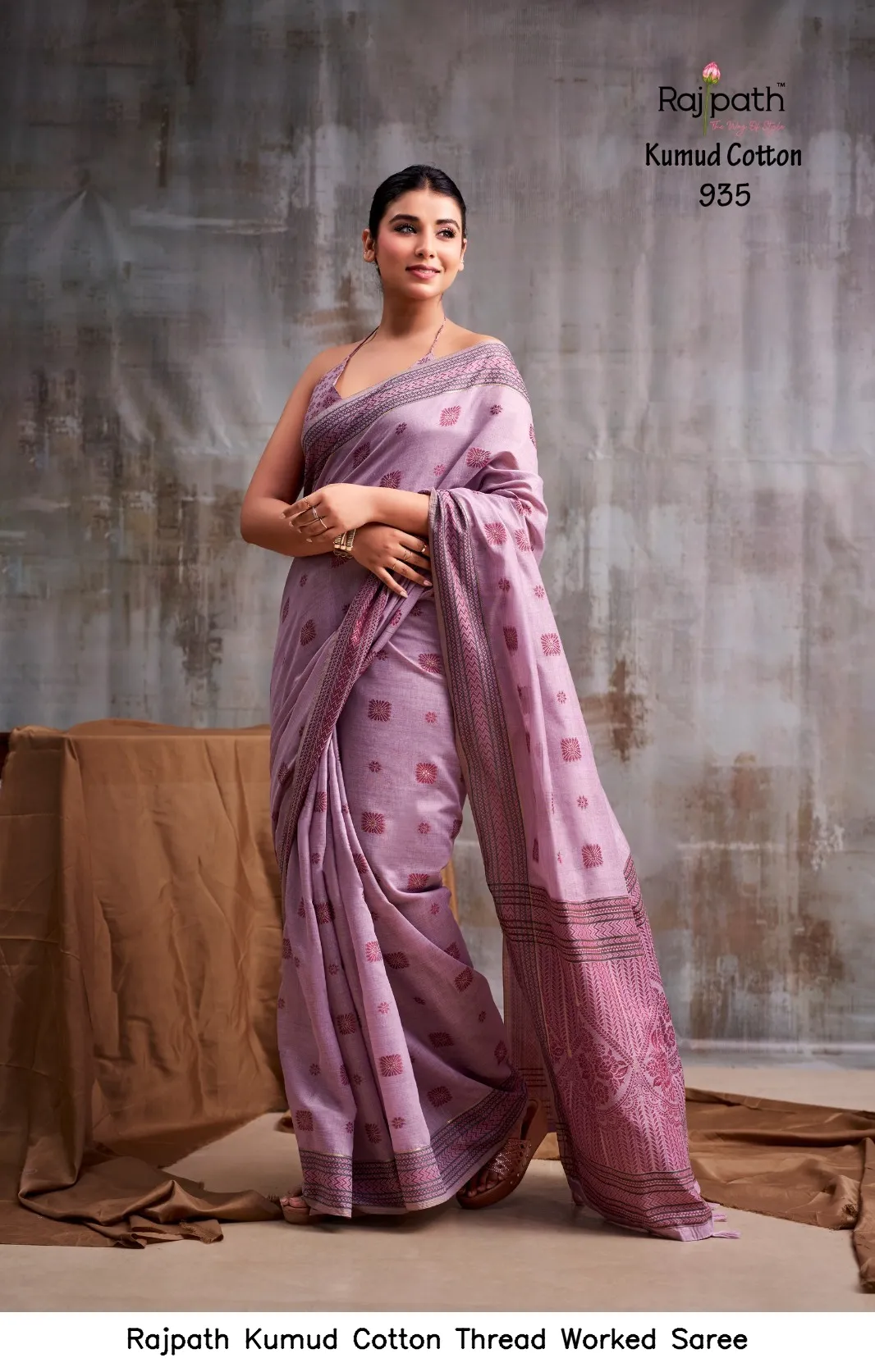 Rajpath Kumud Cotton Thread Worked Saree — Wholesale Sarees, Rajpath wholesale from Surat — view 8