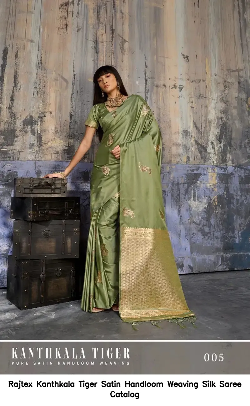 Rajtex Kanthkala Tiger Satin Handloom Weaving Silk Saree Catalog — Wholesale Sarees, rajtex wholesale from Surat — view 2