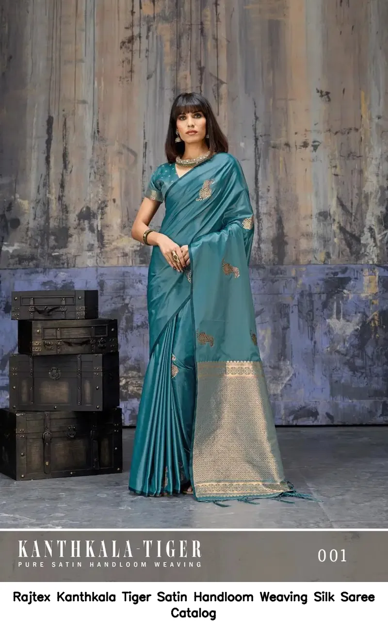 Rajtex Kanthkala Tiger Satin Handloom Weaving Silk Saree Catalog — Wholesale Sarees, rajtex wholesale from Surat — view 4