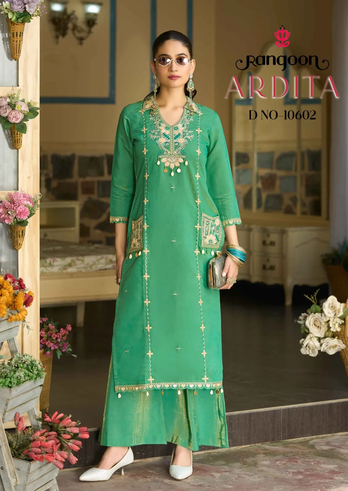Rangoon Ardita Viscose With Fancy Embroidery Salwar Suit — Wholesale Cotton Kurti Pant Set, Rangoon wholesale from Surat — view 1