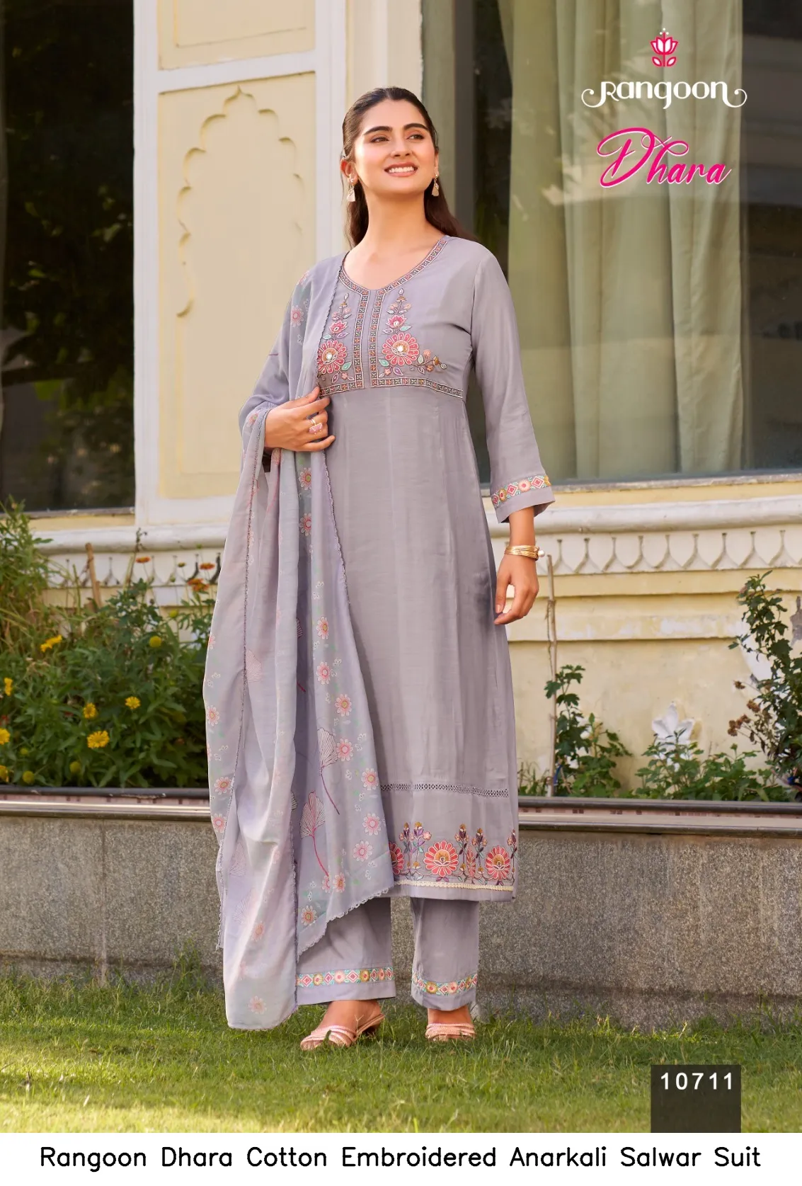 Rangoon Dhara Cotton Embroidered Anarkali Salwar Suit — Wholesale Kurti With Bottom Dupatta, Rangoon wholesale from Surat - Gallery Image 6