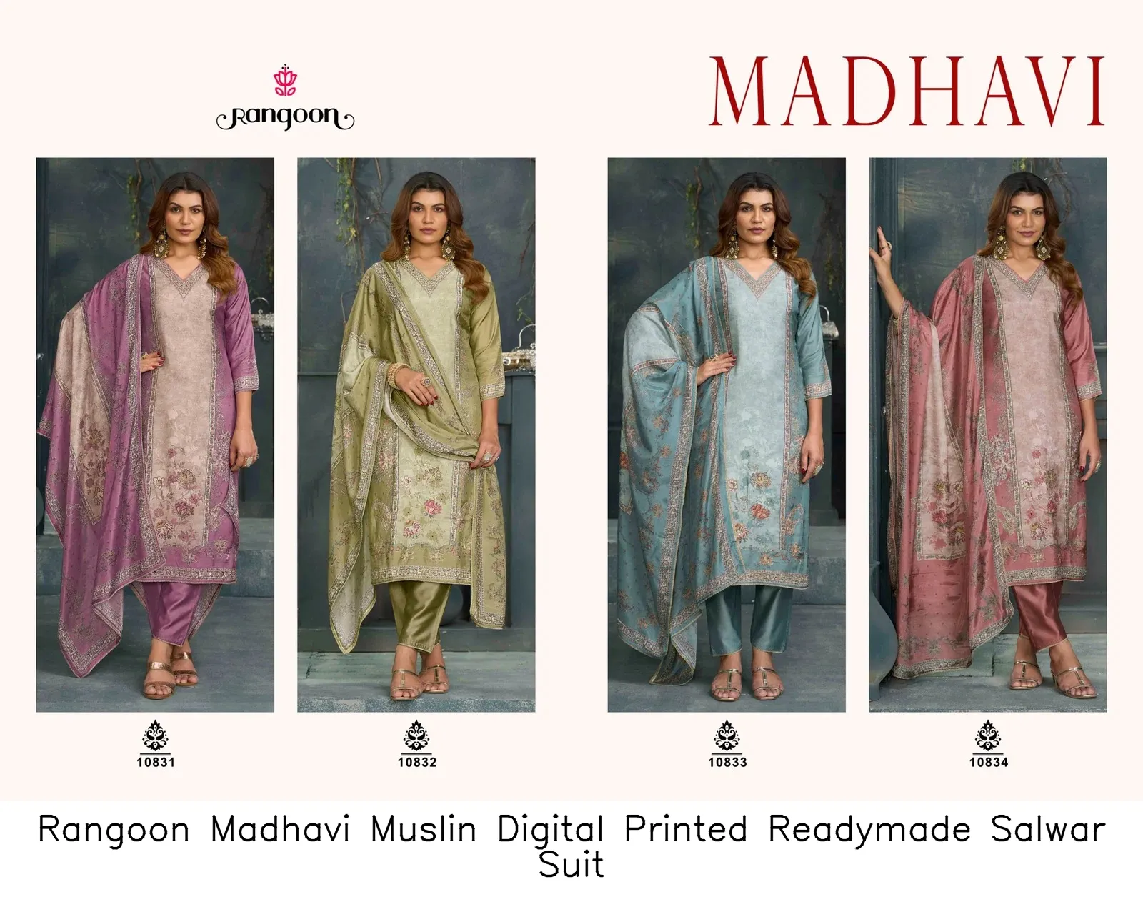 Rangoon Madhavi Muslin Digital Printed Readymade Salwar Suit — Wholesale Salwar Suits, Rangoon wholesale from Surat - Gallery Image 3