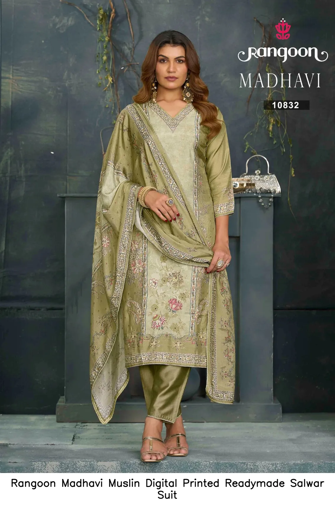 Rangoon Madhavi Muslin Digital Printed Readymade Salwar Suit — Wholesale Salwar Suits, Rangoon wholesale from Surat - Gallery Image 4