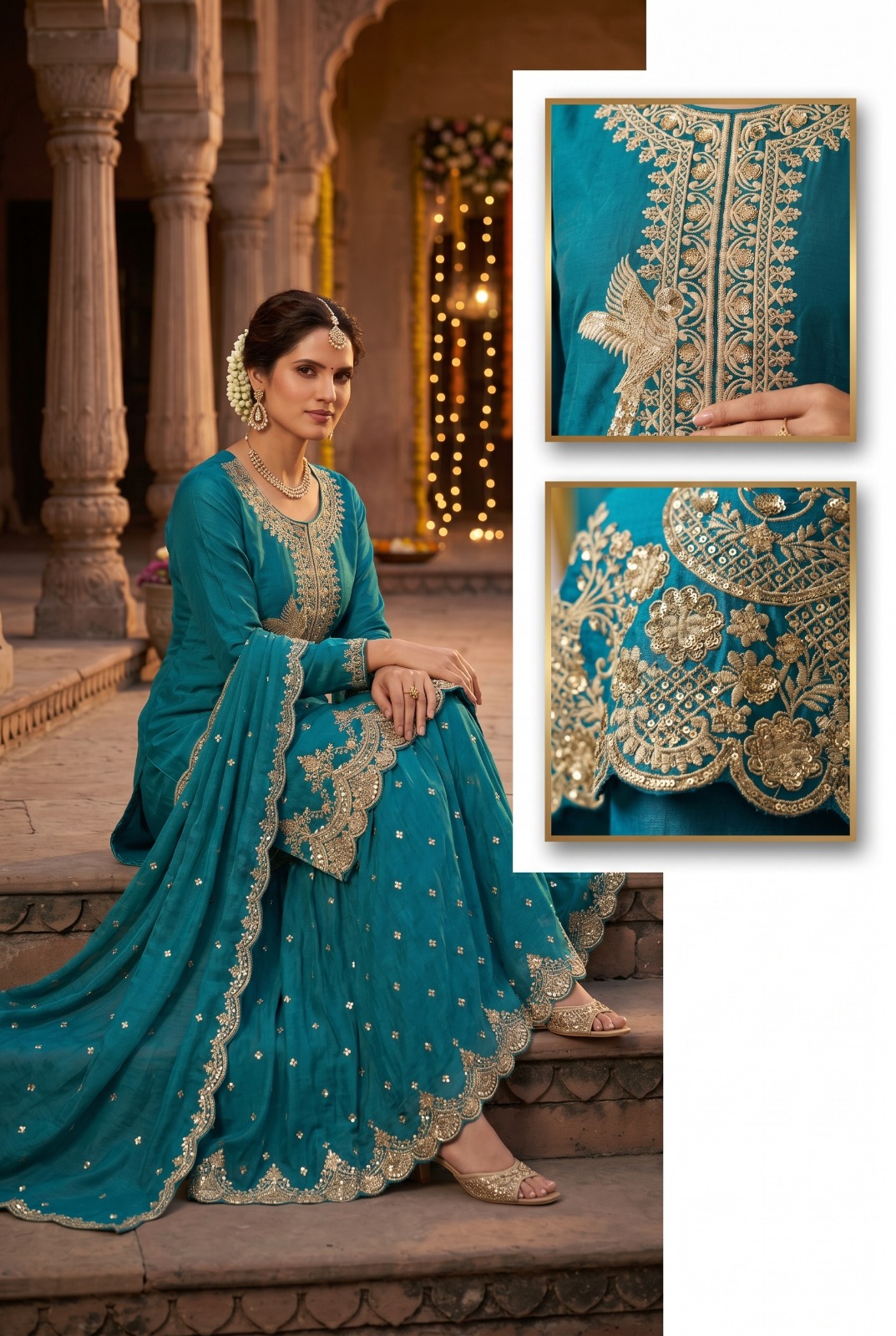 Roohaa Vol 18 Tora Silk Embroidered Salwar Suit — Wholesale Sharara Suits, MPA wholesale from Surat — view 3