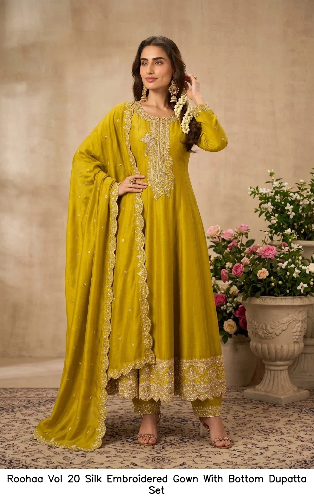 Roohaa Vol 20 Silk Embroidered Gown With Bottom Dupatta Set — Wholesale Salwar Suits, Roohaa wholesale from Surat — view 2
