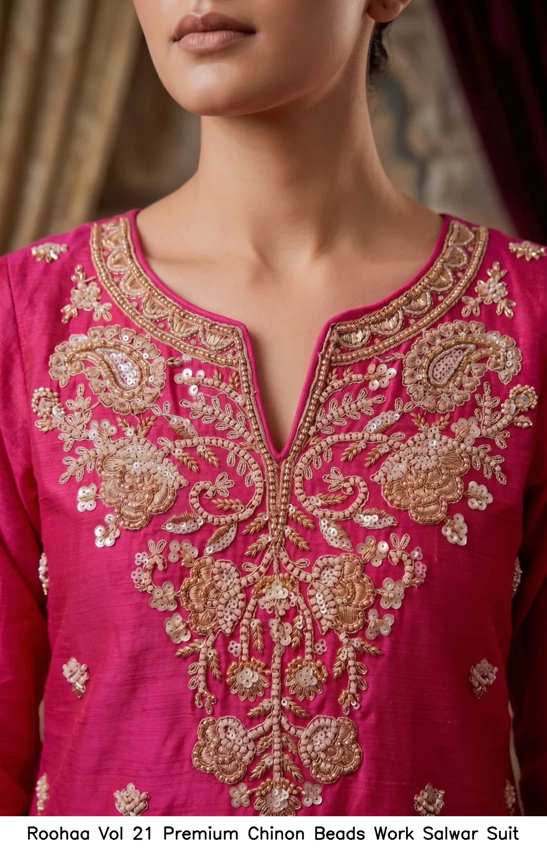 Roohaa Vol 21 Premium Chinon Beads Work Salwar Suit — Wholesale Readymade Pakistani Suits, Roohaa wholesale from Surat — view 3