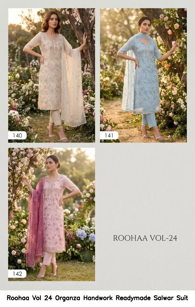 Roohaa Vol 24 Organza Handwork Readymade Salwar Suit — Wholesale Salwar Suits, Roohaa wholesale from Surat — Photo 2