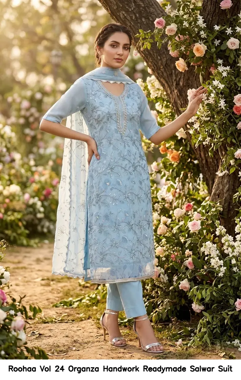 Roohaa Vol 24 Organza Handwork Readymade Salwar Suit — Wholesale Salwar Suits, Roohaa wholesale from Surat — Photo 3