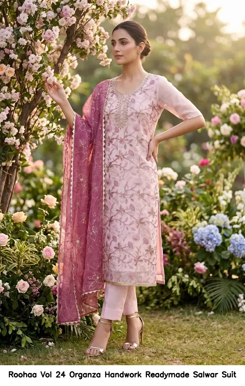 Roohaa Vol 24 Organza Handwork Readymade Salwar Suit — Wholesale Salwar Suits, Roohaa wholesale from Surat — Photo 4