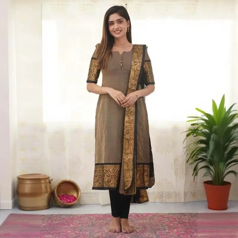 Sa Kayal Kanchi Cotton Kurti With Dupatta Set — Wholesale Kurti With Bottom Dupatta, Vardan Ethnic wholesale from Surat — view 1