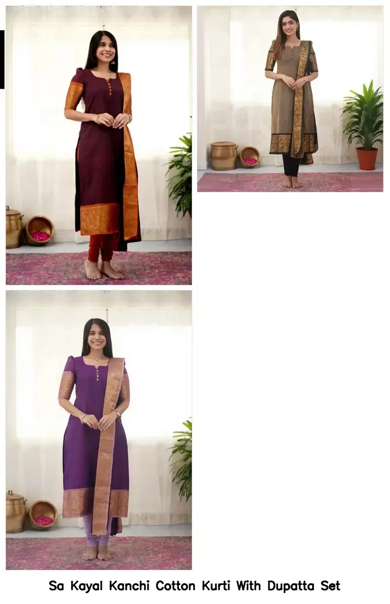 Sa Kayal Kanchi Cotton Kurti With Dupatta Set — Wholesale Kurti With Bottom Dupatta, Vardan Ethnic wholesale from Surat - Gallery Image 3