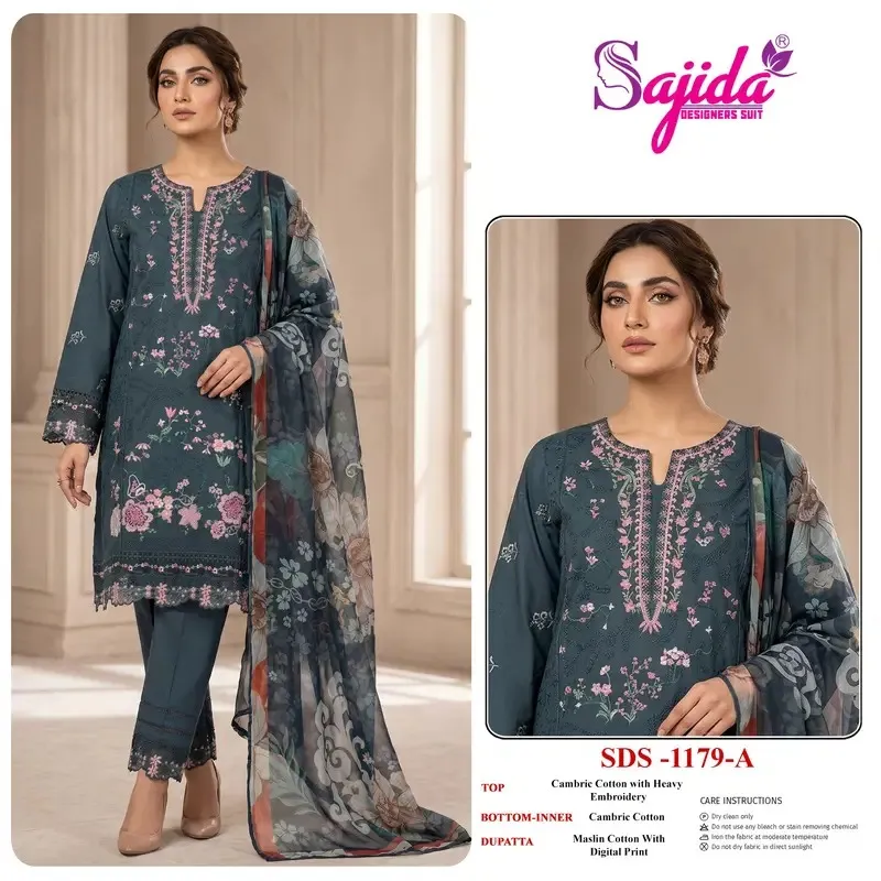 Sajida 1179 A To D Cambric Cotton Embroidered Salwar Suit