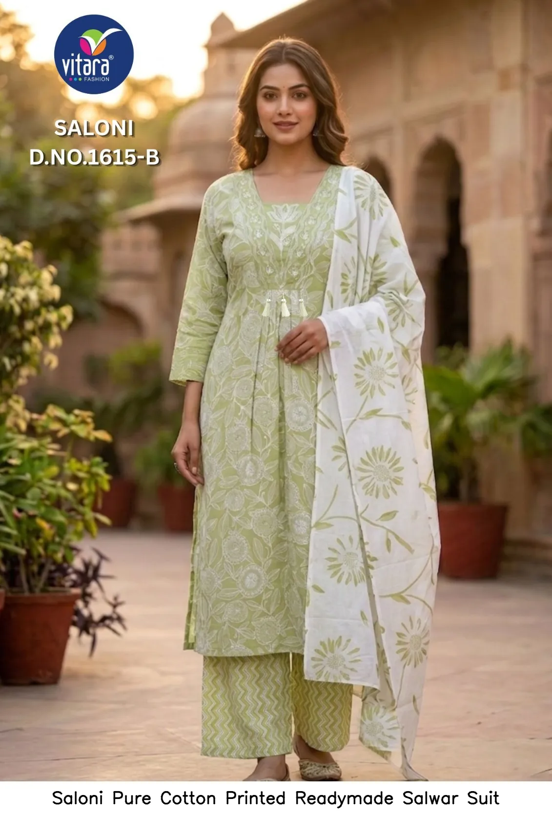 Saloni Pure Cotton Printed Readymade Salwar Suit — Wholesale Kurti With Bottom Dupatta, Vardan Ethnic wholesale from Surat - Gallery Image 2