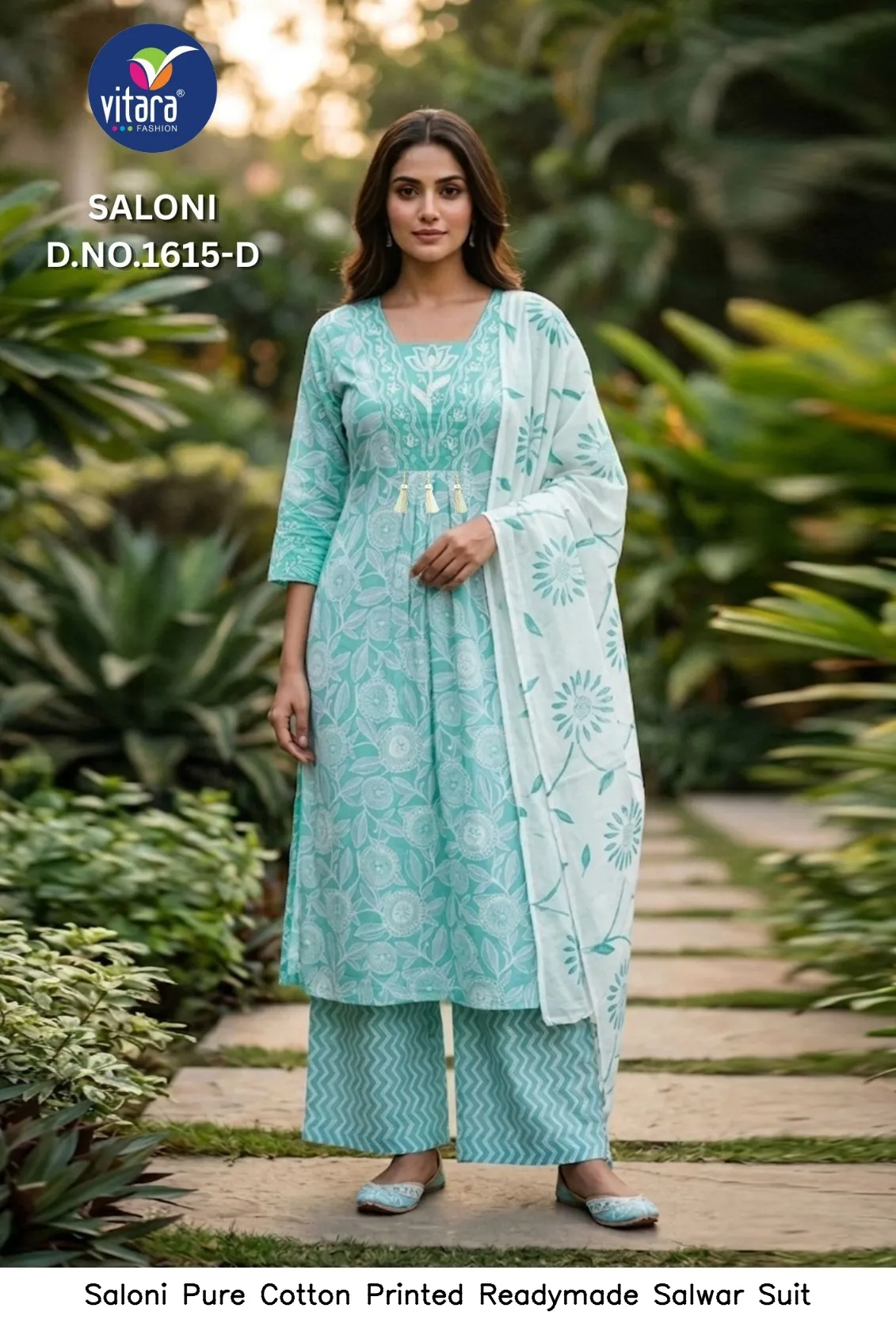 Saloni Pure Cotton Printed Readymade Salwar Suit — Wholesale Kurti With Bottom Dupatta, Vardan Ethnic wholesale from Surat - Gallery Image 3