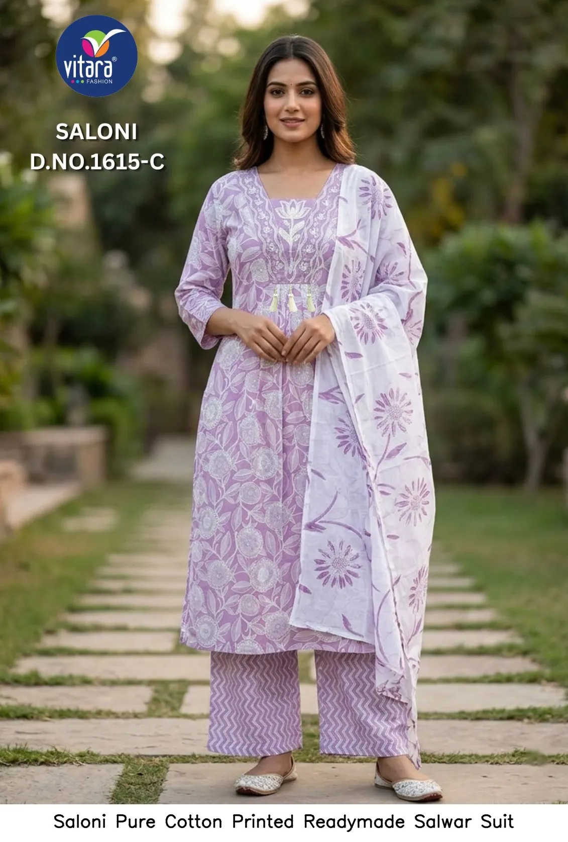 Saloni Pure Cotton Printed Readymade Salwar Suit — Wholesale Kurti With Bottom Dupatta, Vardan Ethnic wholesale from Surat - Gallery Image 5