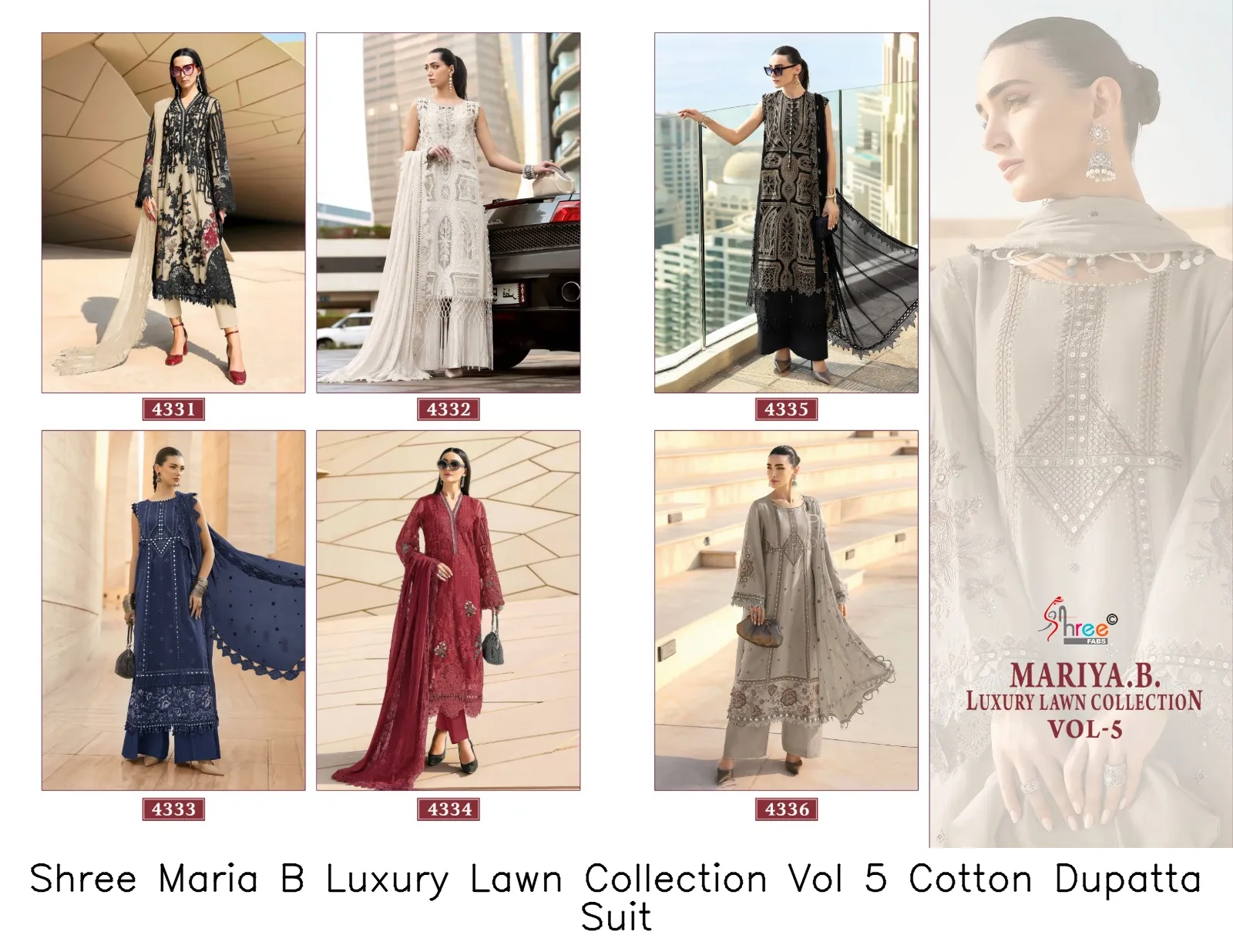 Shree Maria B Luxury Lawn Collection Vol 5 Cotton Dupatta Suit — Wholesale Dress Material, Shree wholesale from Surat — view 6