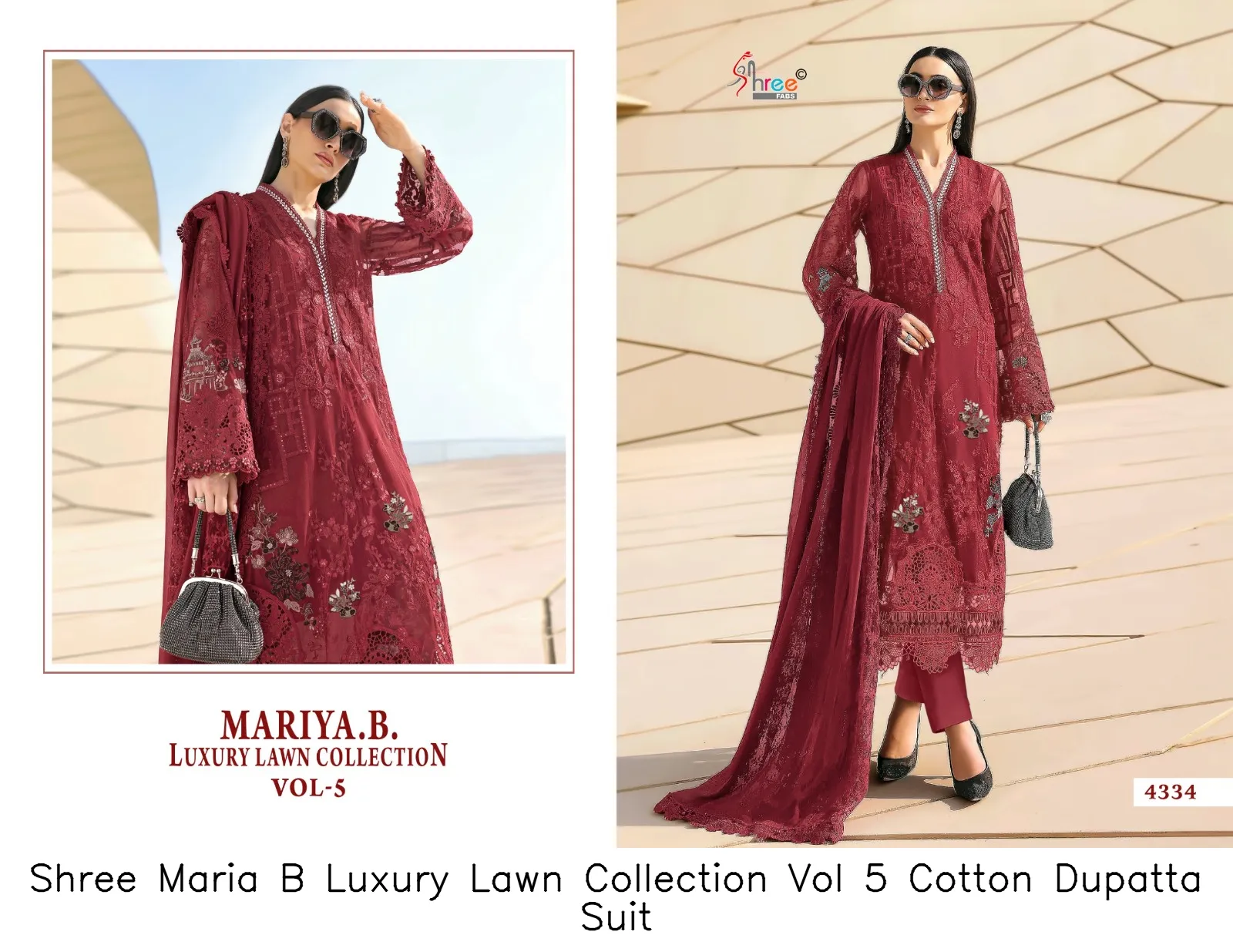 Shree Maria B Luxury Lawn Collection Vol 5 Cotton Dupatta Suit — Wholesale Dress Material, Shree wholesale from Surat — view 7