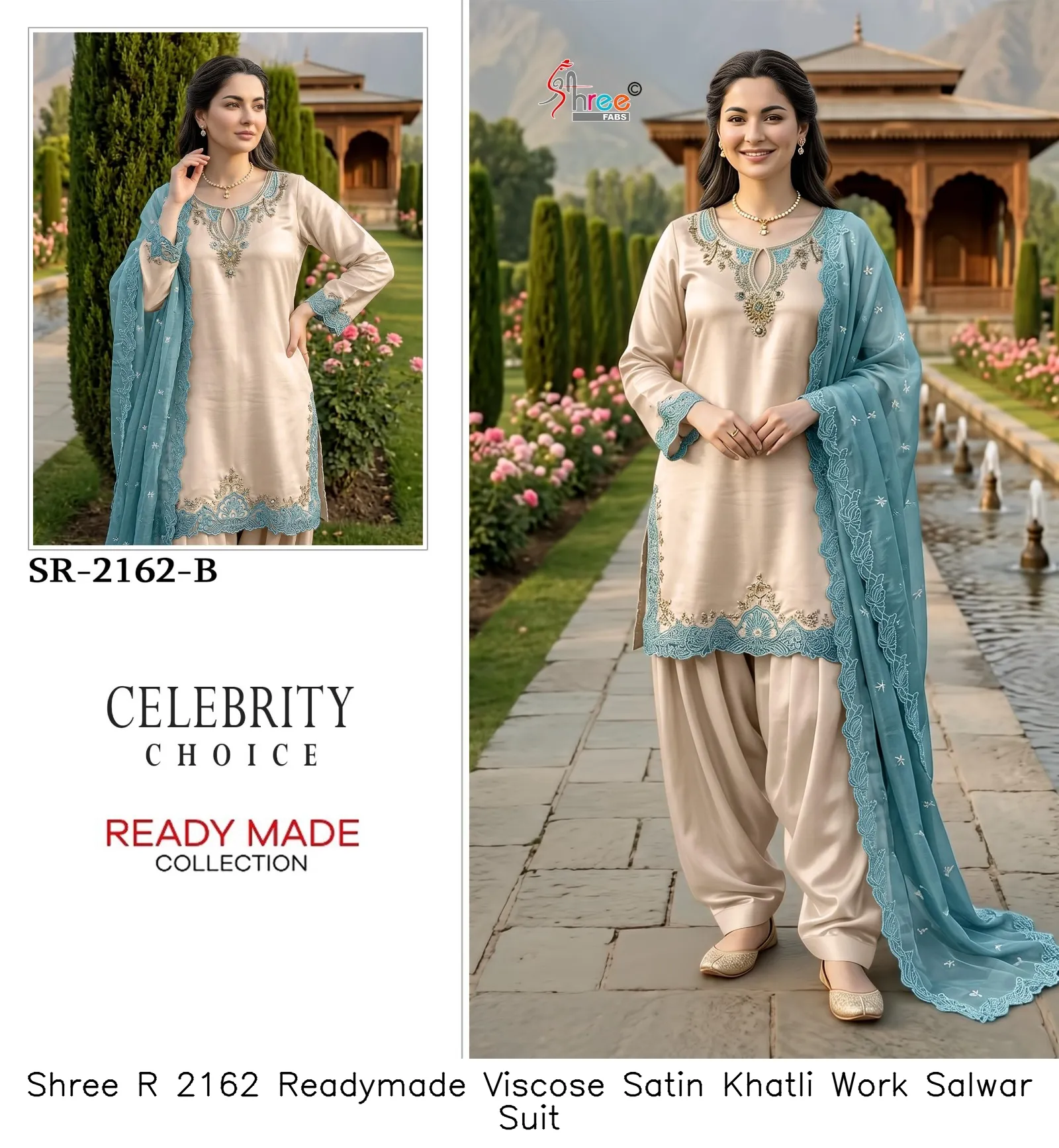 Shree R 2162 Readymade Viscose Satin Khatli Work Salwar Suit — Wholesale Readymade Pakistani Suits, Shree wholesale from Surat — view 3