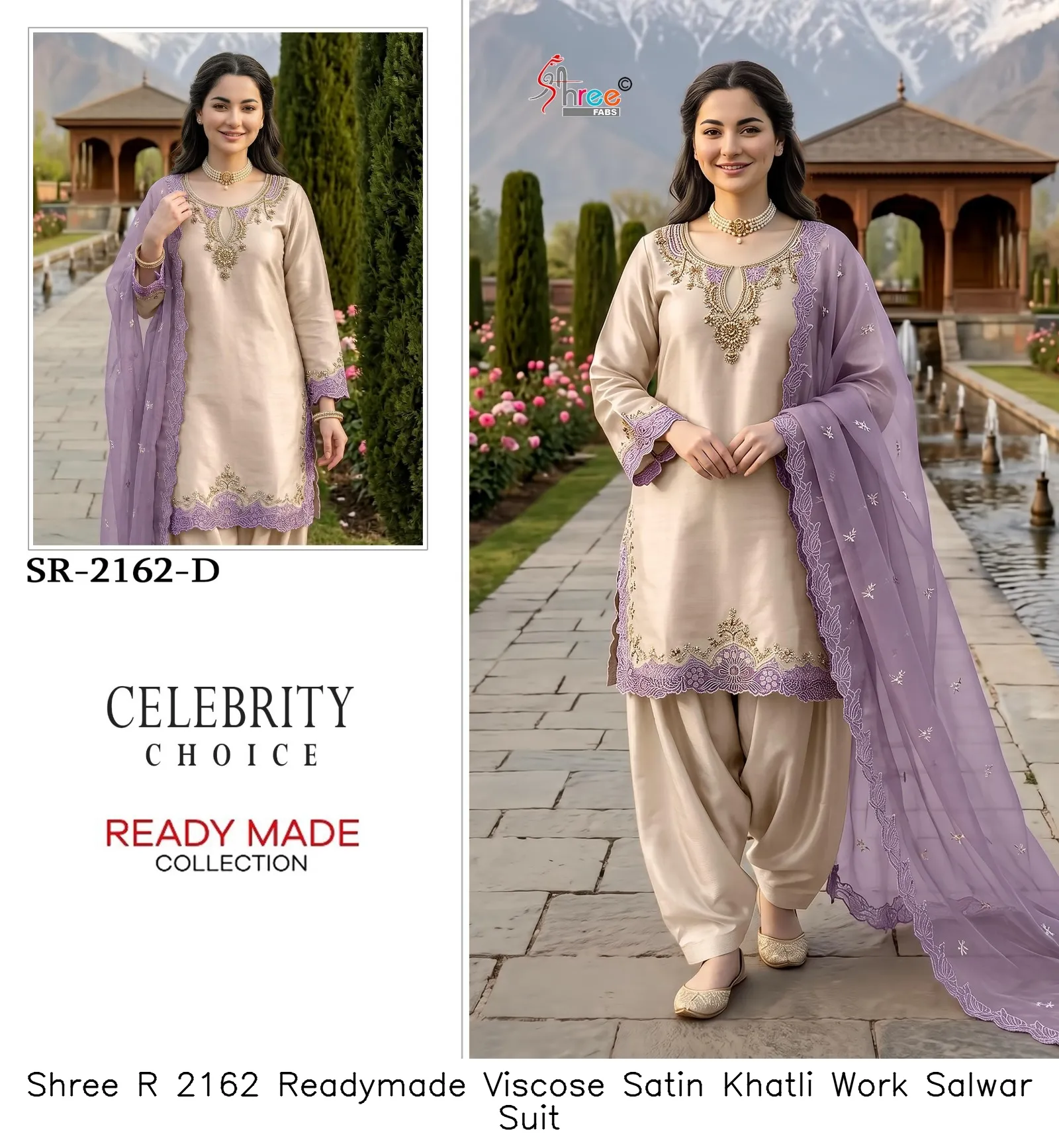 Shree R 2162 Readymade Viscose Satin Khatli Work Salwar Suit — Wholesale Readymade Pakistani Suits, Shree wholesale from Surat — view 4