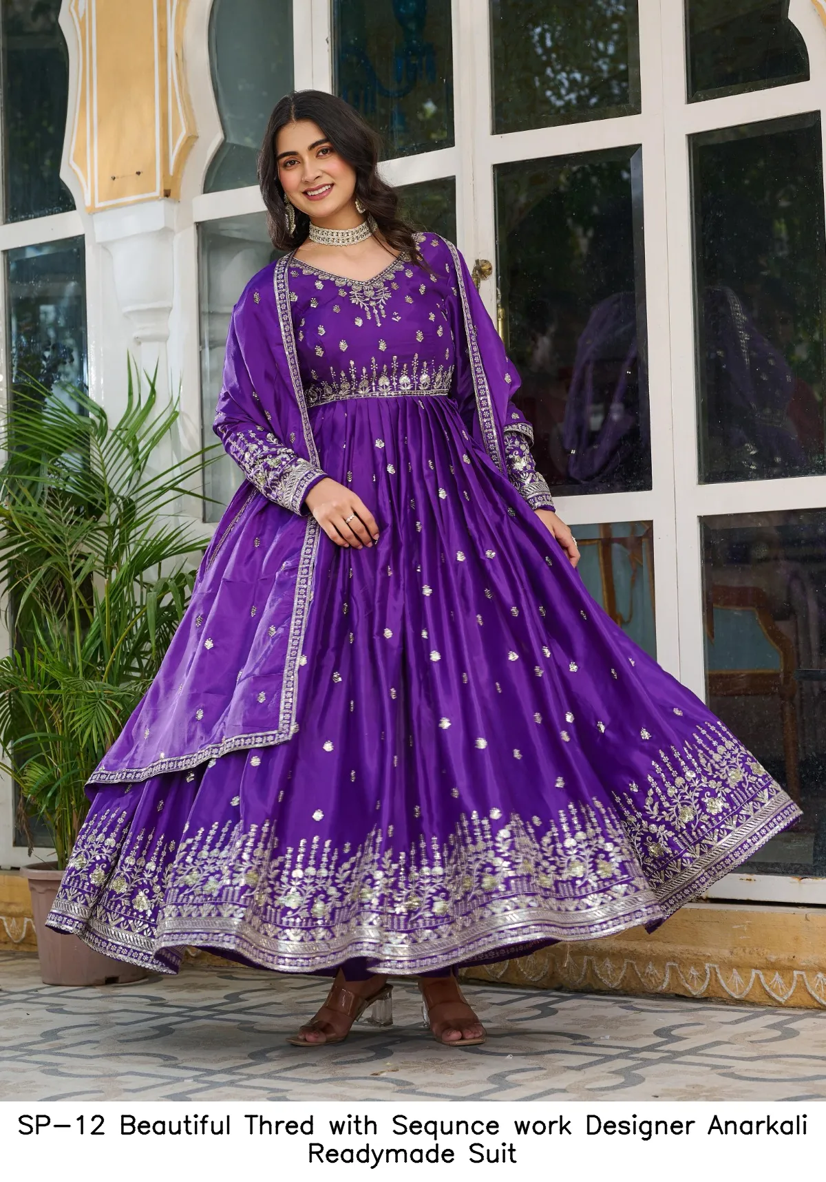 SP-12 Beautiful Thred with Sequnce work Designer Anarkali Readymade Suit — Designer Readymade Suits, Vardan Ethnic wholesale from Surat — view 12