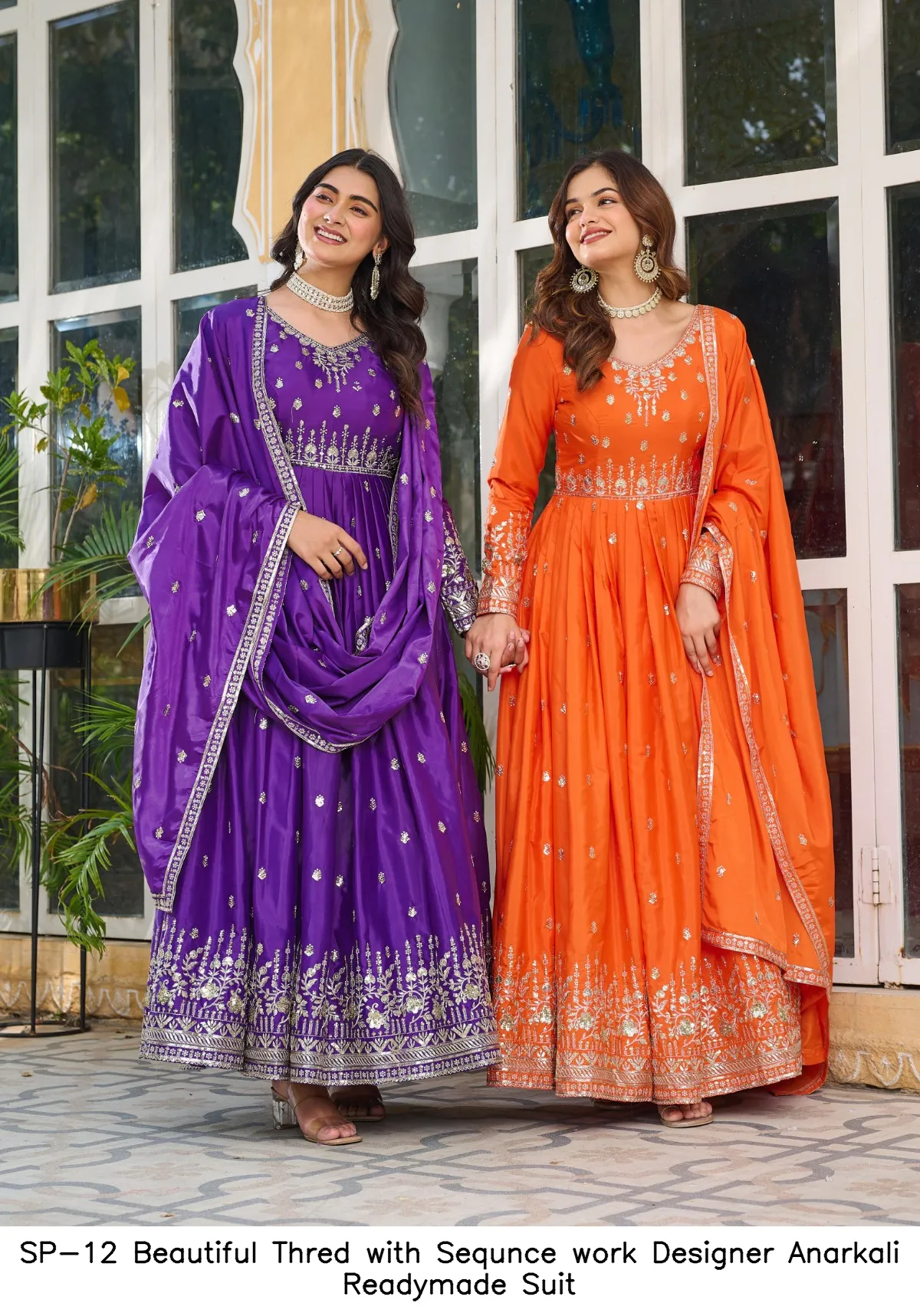 SP-12 Beautiful Thred with Sequnce work Designer Anarkali Readymade Suit — Designer Readymade Suits, Vardan Ethnic wholesale from Surat - Gallery Image 3