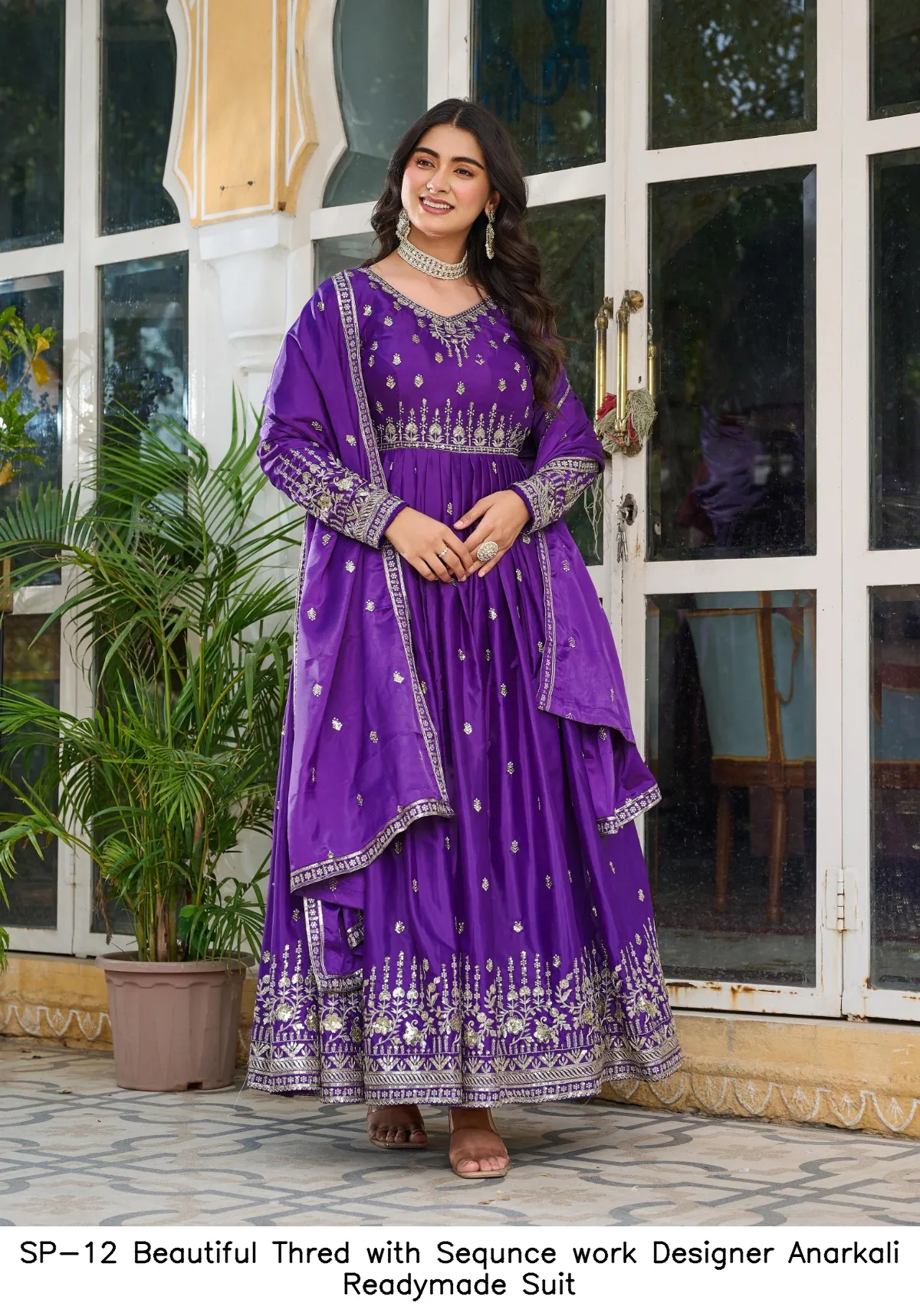 SP-12 Beautiful Thred with Sequnce work Designer Anarkali Readymade Suit — Designer Readymade Suits, Vardan Ethnic wholesale from Surat - Gallery Image 4