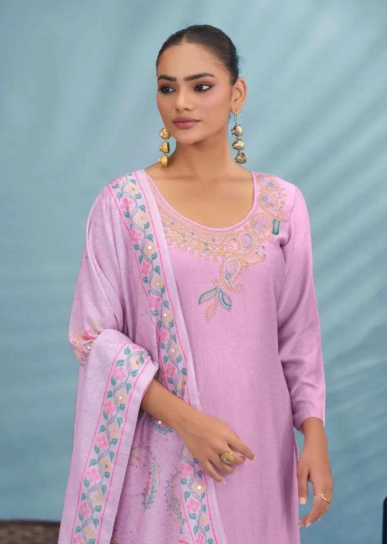Triple Riona Pure Maslin Heavy Work  Salwar Suit