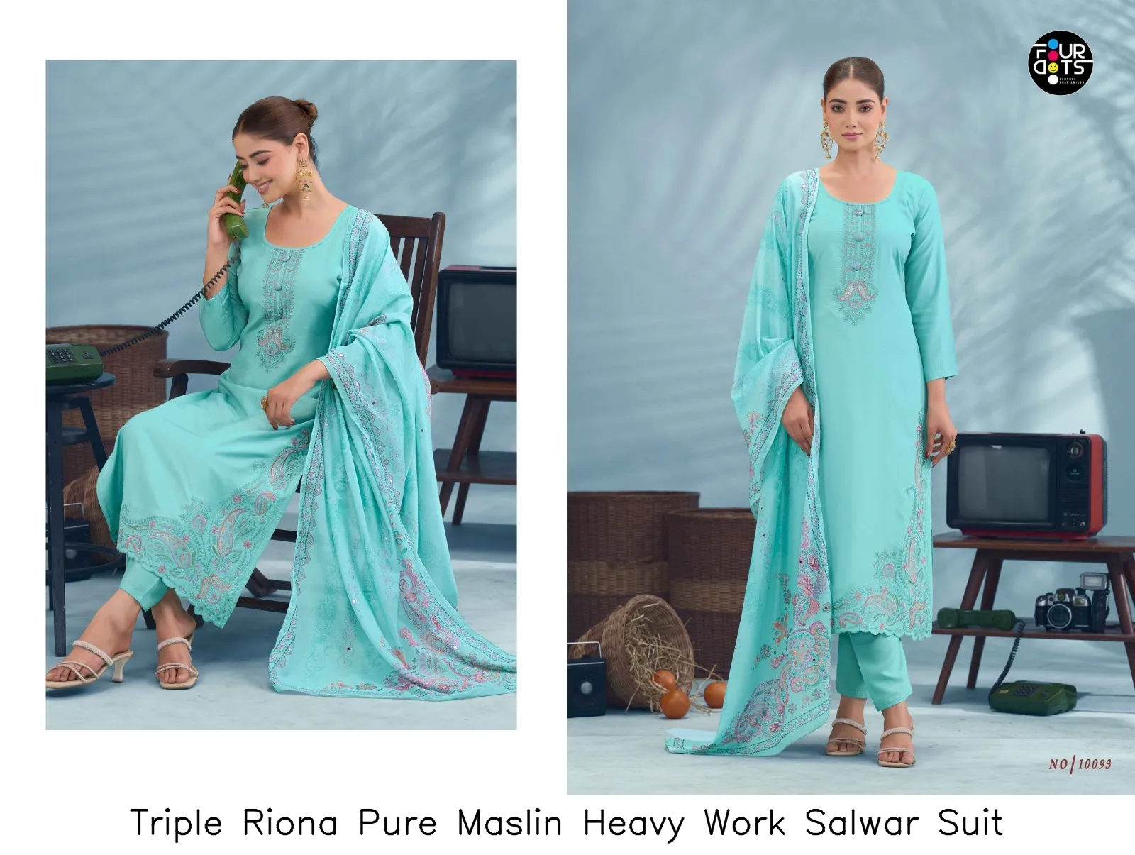 Triple Riona Pure Maslin Heavy Work Salwar Suit — Wholesale Salwar Suits, Triple A wholesale from Surat — Photo 2