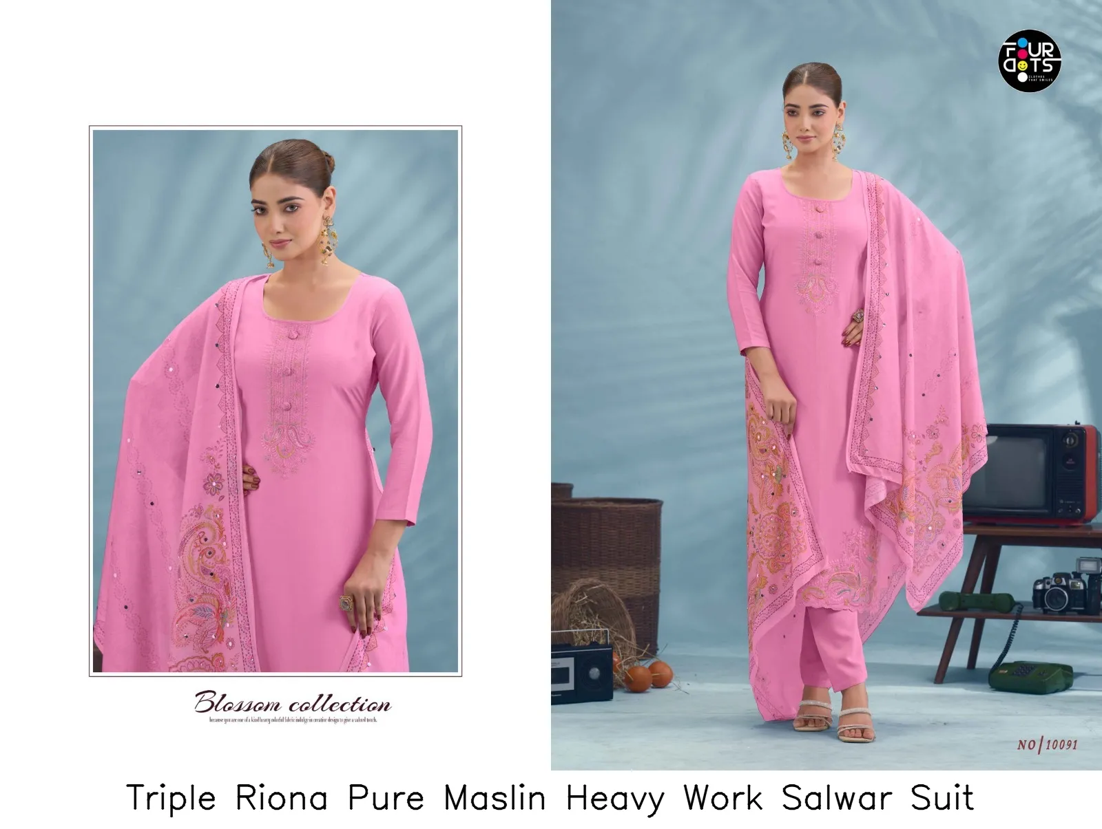 Triple Riona Pure Maslin Heavy Work Salwar Suit — Wholesale Salwar Suits, Triple A wholesale from Surat — Photo 3