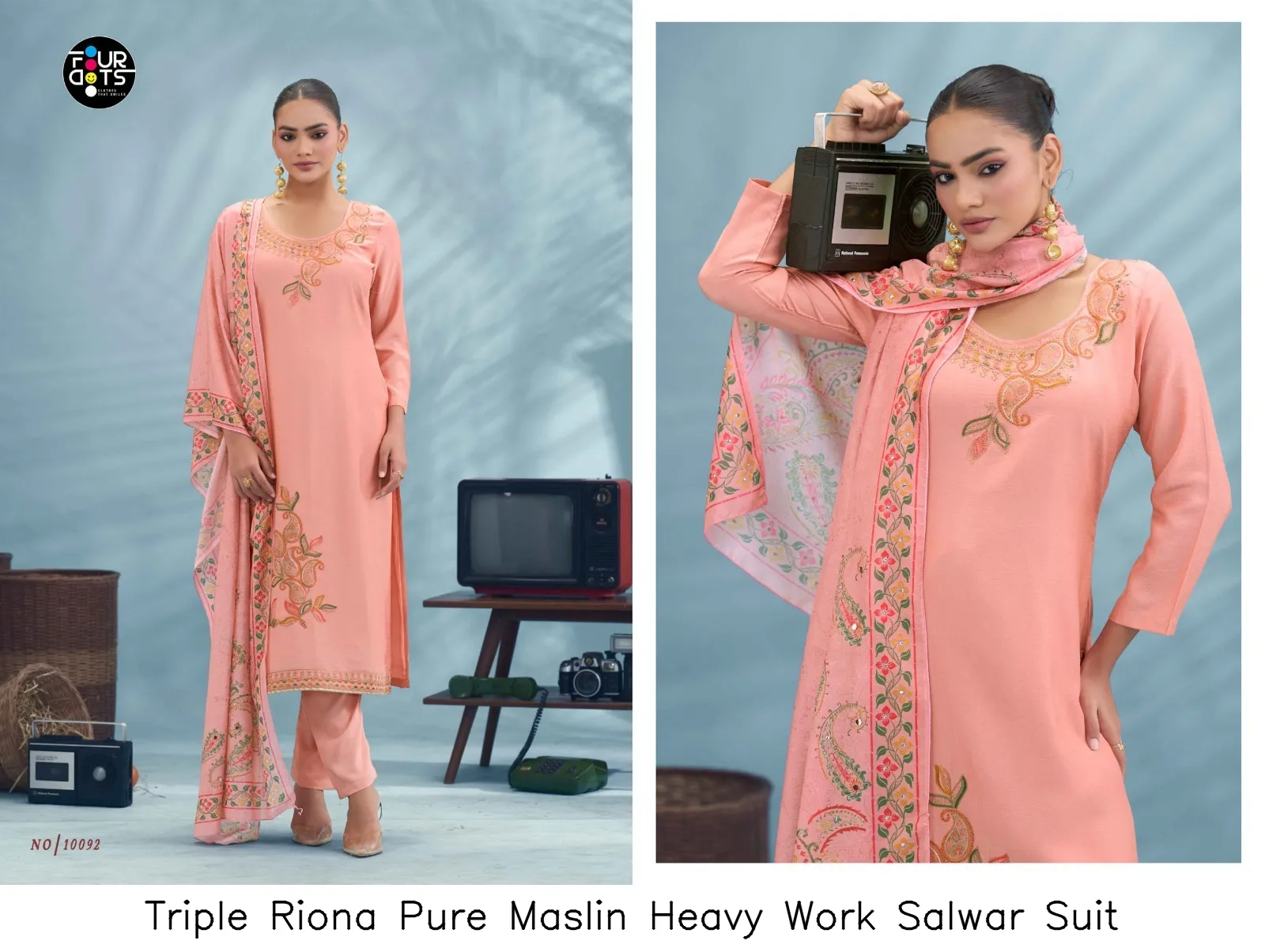 Triple Riona Pure Maslin Heavy Work Salwar Suit — Wholesale Salwar Suits, Triple A wholesale from Surat — Photo 5