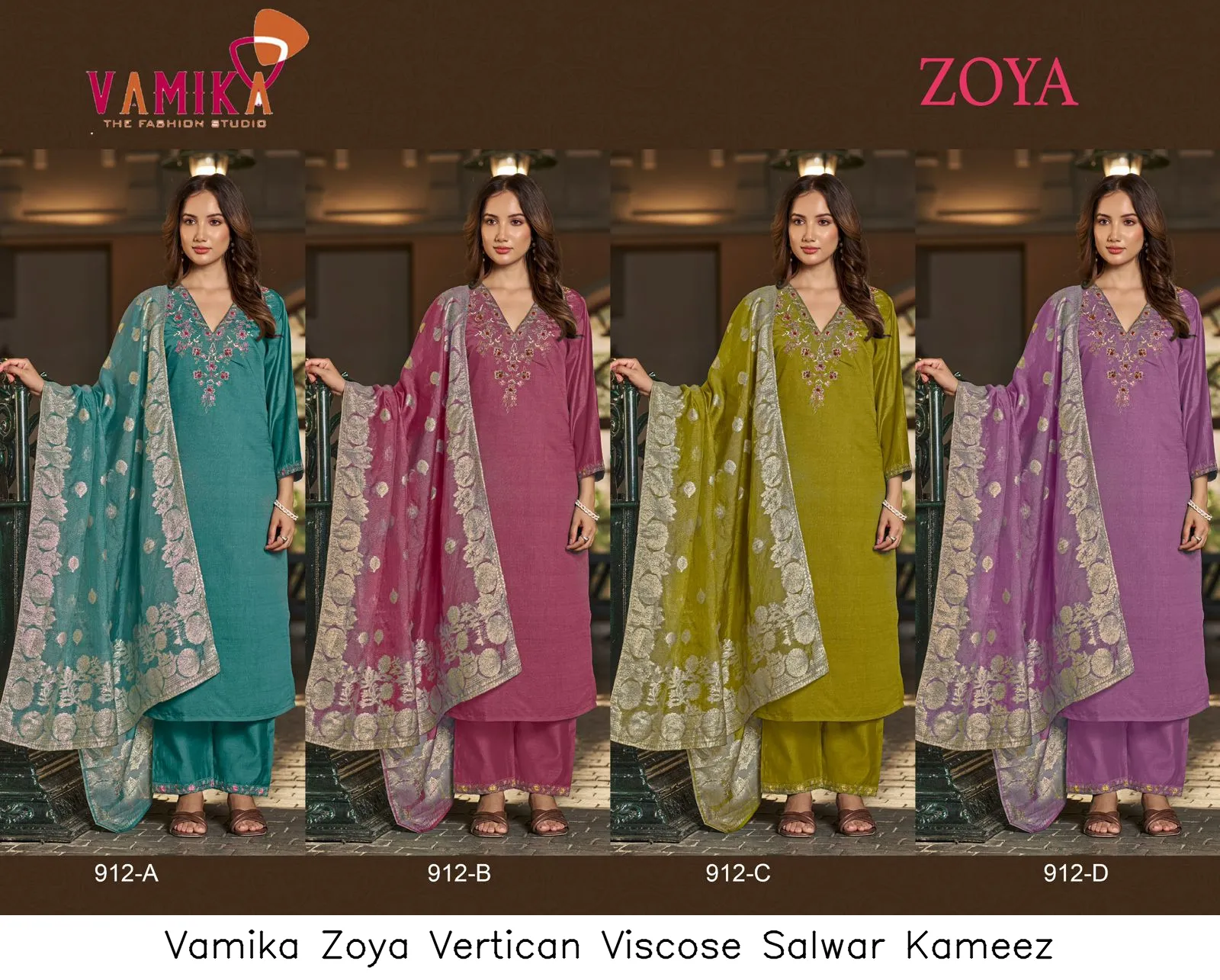 Vamika Zoya Vertican Viscose Salwar Kameez — Wholesale Readymade Pakistani Suits, vamika wholesale from Surat - Gallery Image 2