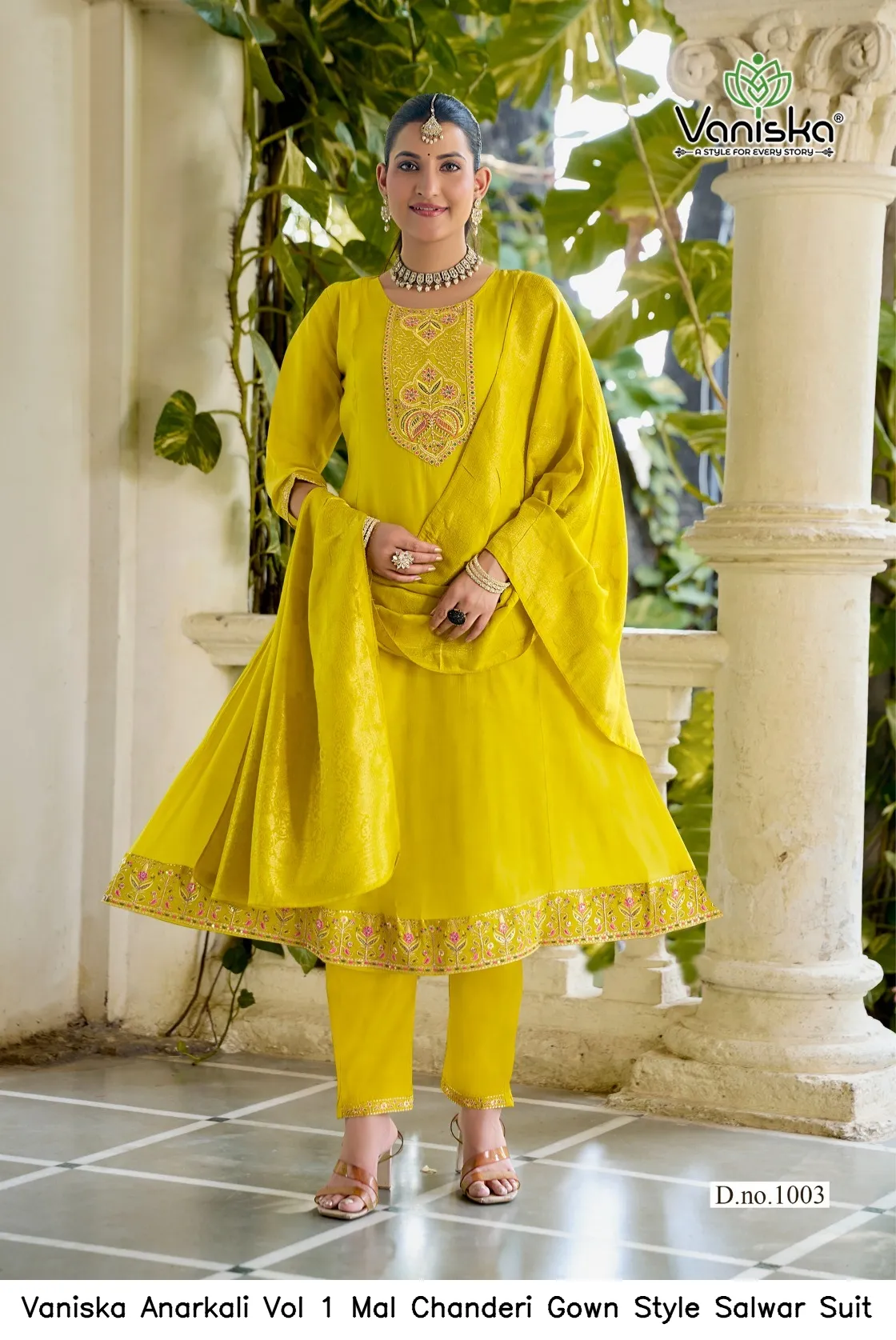 Vaniska Anarkali Vol 1 Mal Chanderi Gown Style Salwar Suit — Wholesale Kurti With Bottom Dupatta, Vaniska wholesale from Surat - Gallery Image 2
