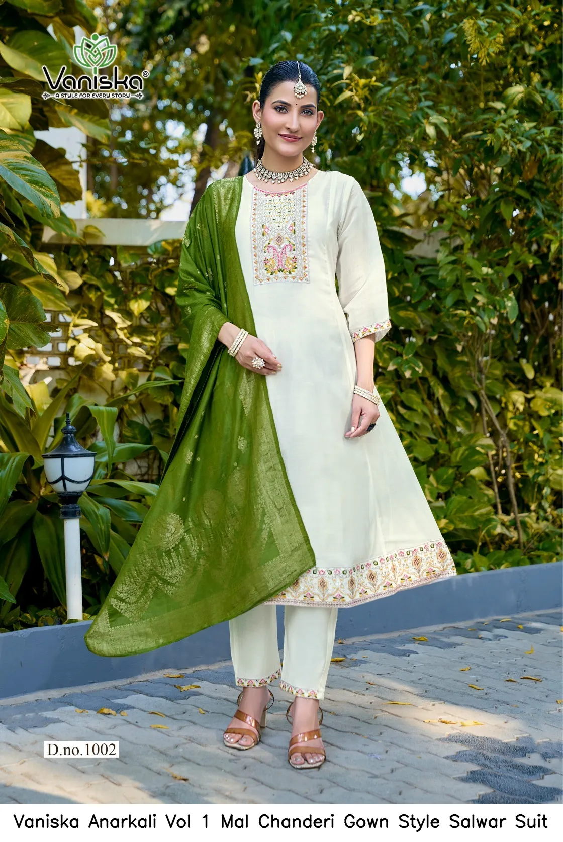 Vaniska Anarkali Vol 1 Mal Chanderi Gown Style Salwar Suit — Wholesale Kurti With Bottom Dupatta, Vaniska wholesale from Surat - Gallery Image 6