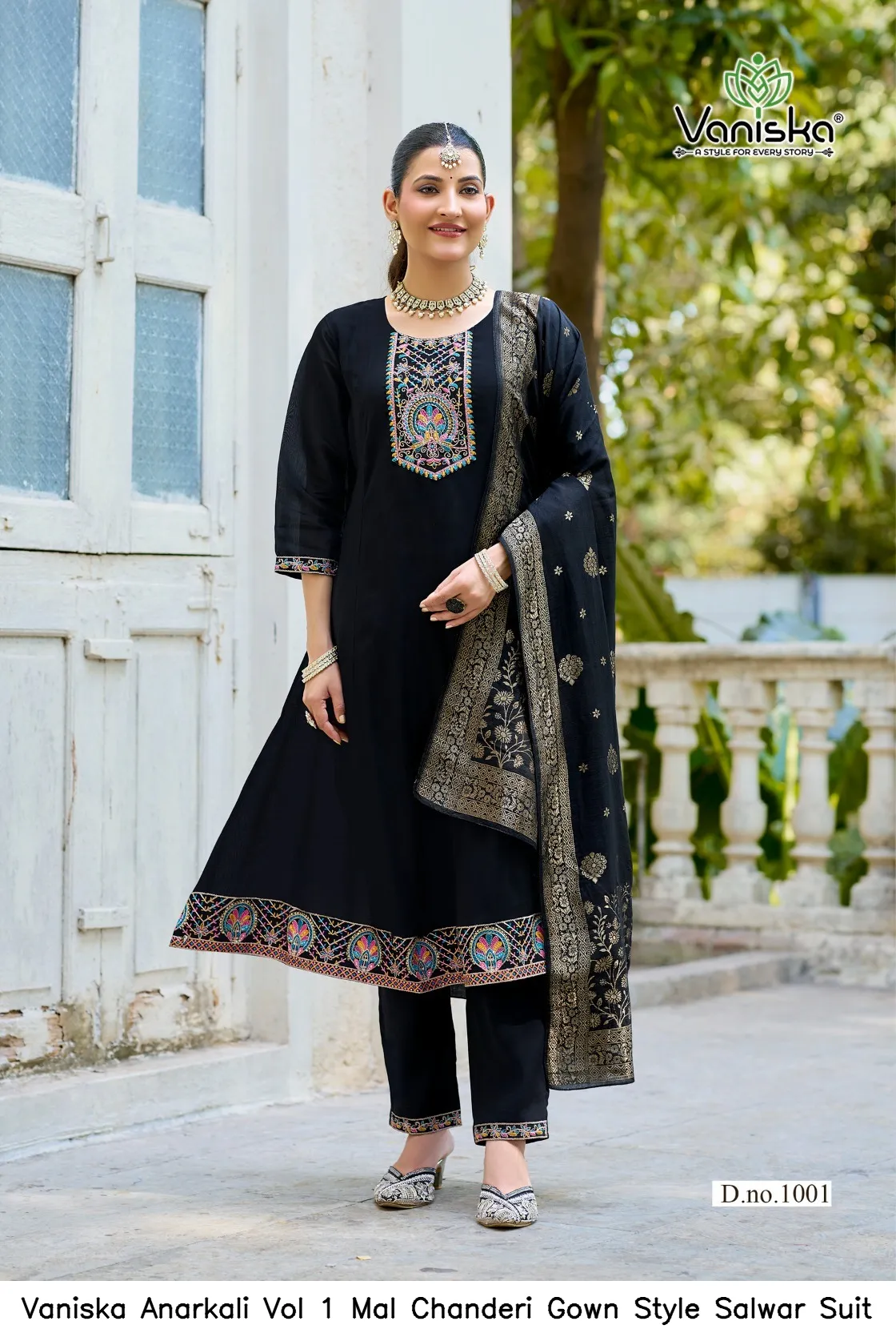 Vaniska Anarkali Vol 1 Mal Chanderi Gown Style Salwar Suit — Wholesale Kurti With Bottom Dupatta, Vaniska wholesale from Surat - Gallery Image 7