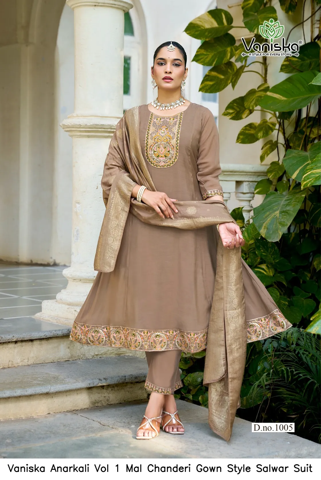 Vaniska Anarkali Vol 1 Mal Chanderi Gown Style Salwar  Suit — Wholesale Kurti With Bottom Dupatta, Vaniska wholesale from Surat — view 8