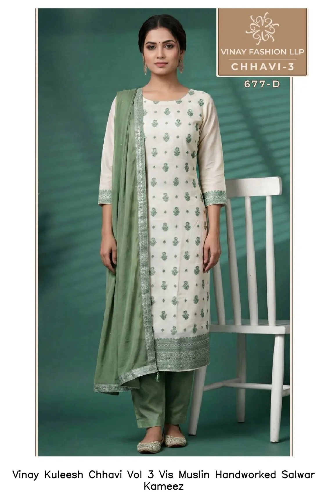 Vinay Kuleesh Chhavi Vol 3 Vis Muslin Handworked Salwar Kameez — Wholesale Dress Material, Vinay wholesale from Surat — view 3