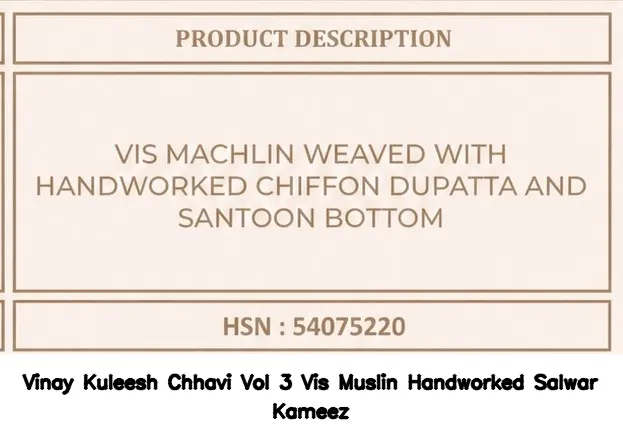 Vinay Kuleesh Chhavi Vol 3 Vis Muslin Handworked Salwar Kameez — Wholesale Dress Material, Vinay wholesale from Surat — view 4