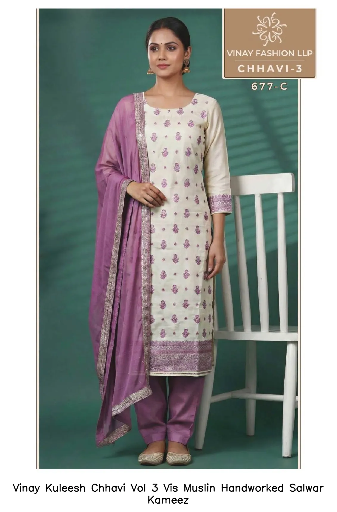 Vinay Kuleesh Chhavi Vol 3 Vis Muslin Handworked Salwar Kameez — Wholesale Dress Material, Vinay wholesale from Surat — view 5