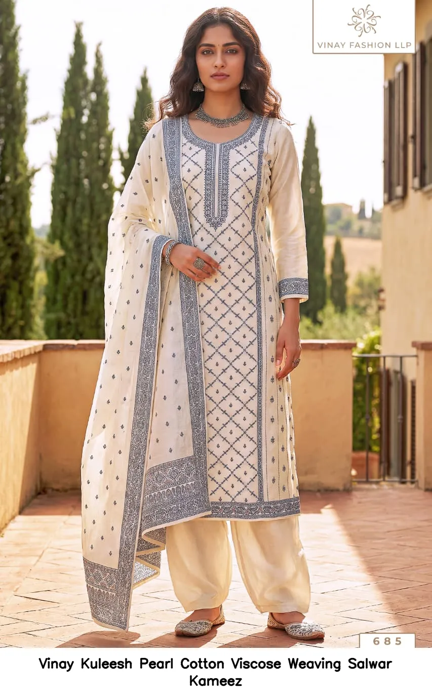 Vinay Kuleesh Pearl Cotton Viscose Weaving Salwar Kameez — Wholesale Salwar Suits, Vinay wholesale from Surat — view 5