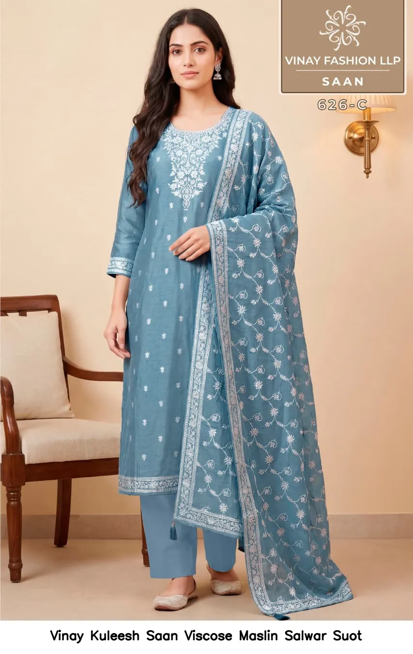 Vinay Kuleesh Saan Viscose Maslin Salwar Suot — Wholesale Salwar Suits, Vinay wholesale from Surat — view 4