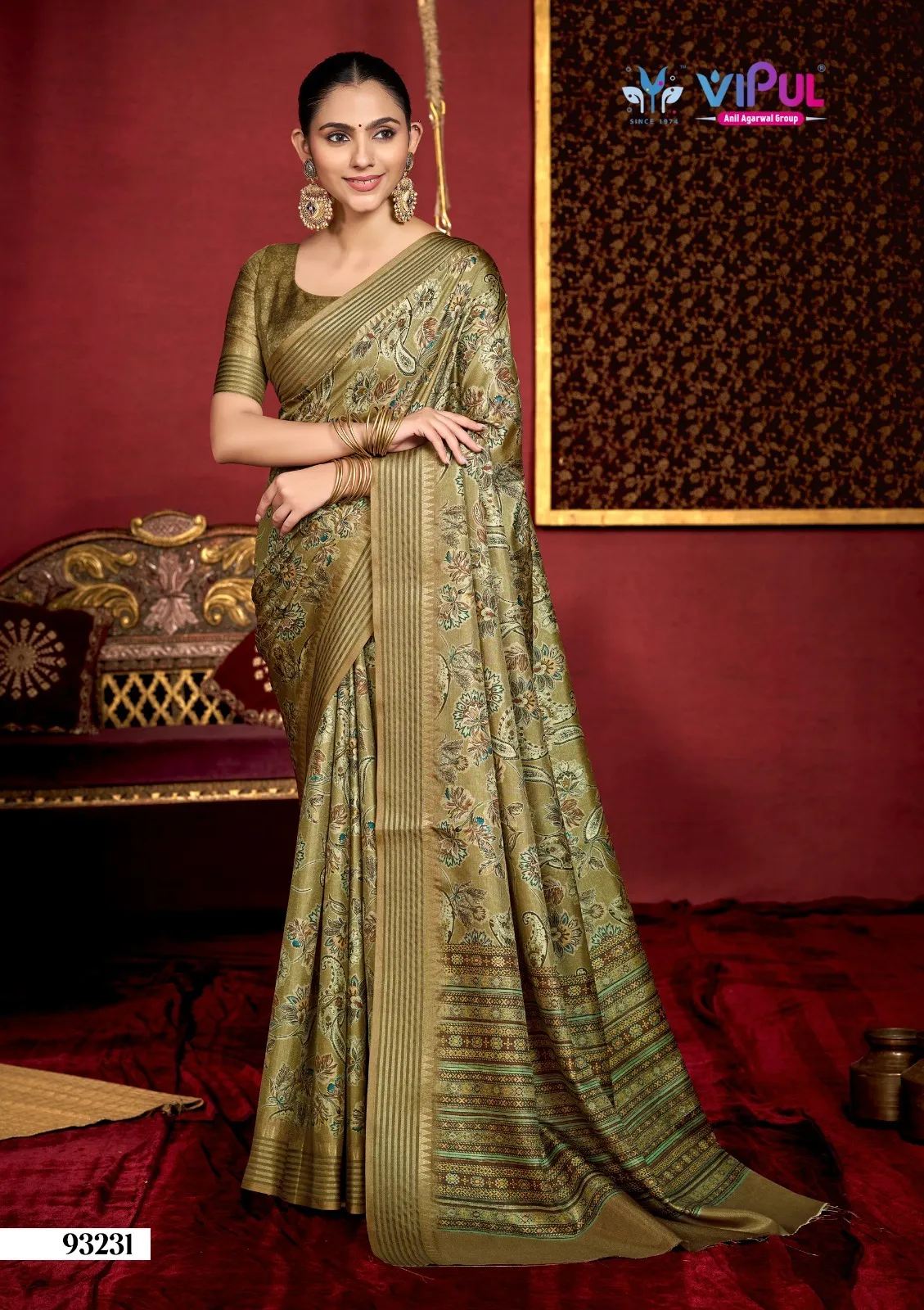 Vipul 93231 To 93239 Mal Cotton Digital Printed Saree — Wholesale Sarees, Vipul wholesale from Surat — view 1