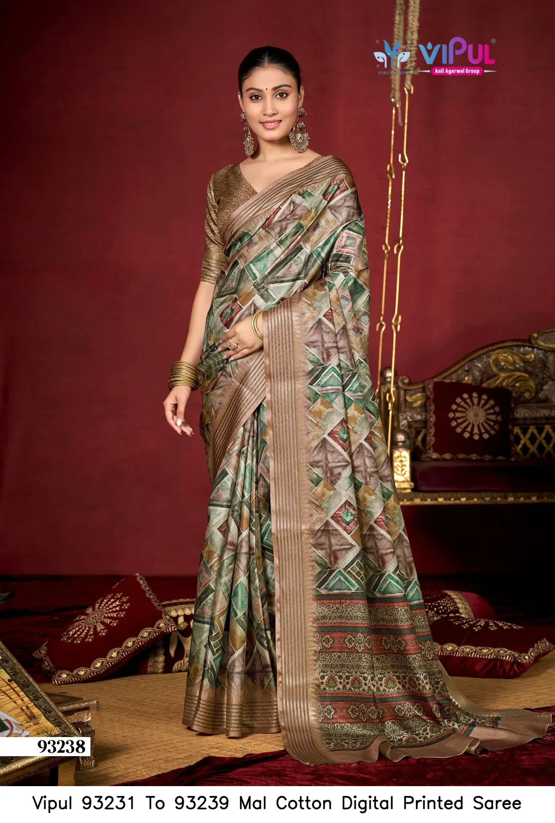 Vipul 93231 To 93239 Mal Cotton Digital Printed Saree — Wholesale Sarees, Vipul wholesale from Surat — view 2