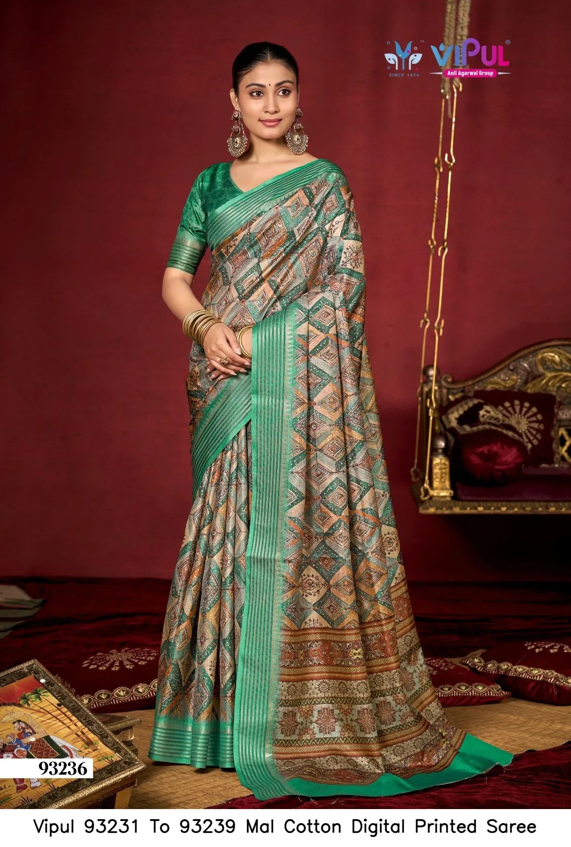 Vipul 93231 To 93239 Mal Cotton Digital Printed Saree — Wholesale Sarees, Vipul wholesale from Surat — view 3