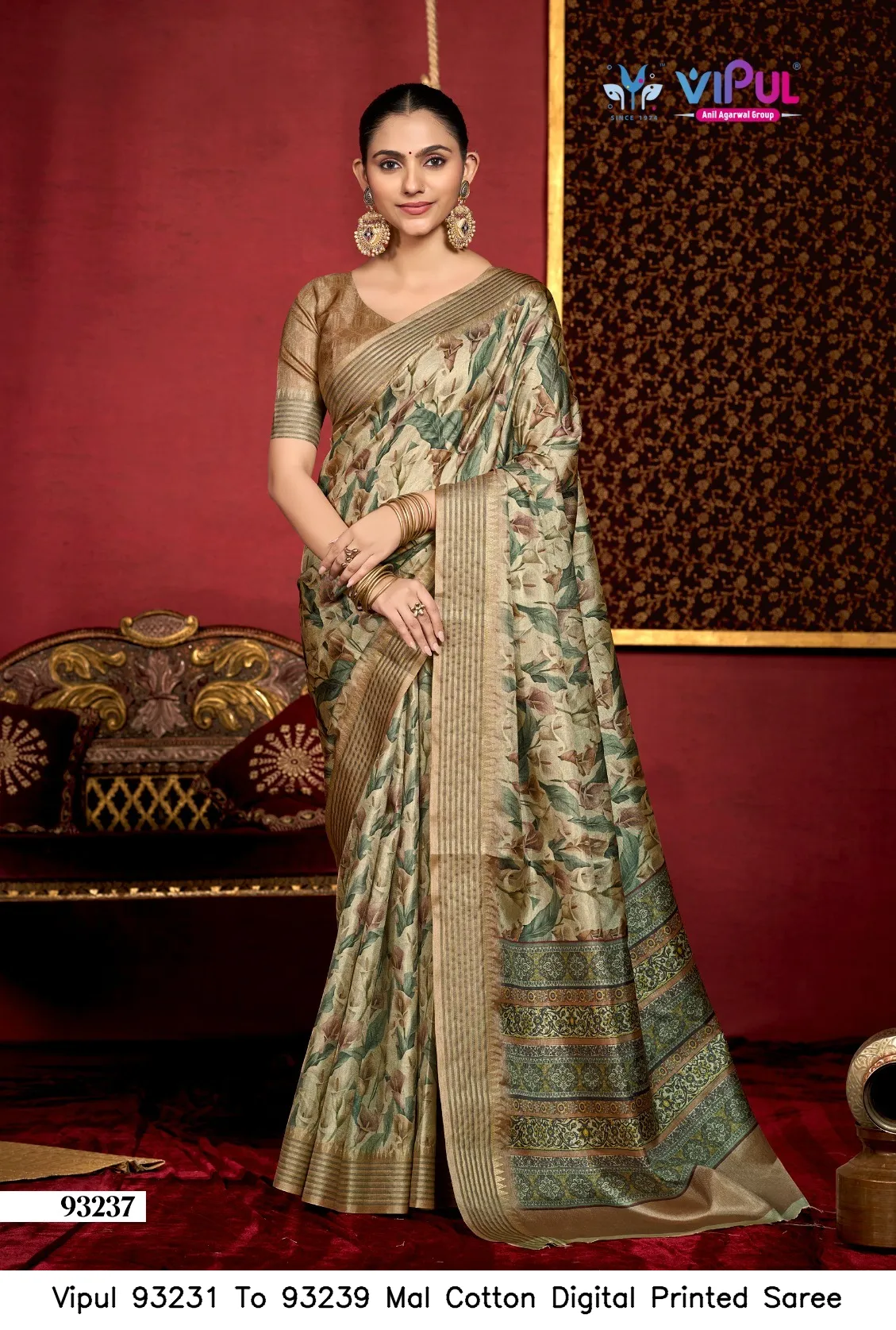 Vipul 93231 To 93239 Mal Cotton Digital Printed Saree — Wholesale Sarees, Vipul wholesale from Surat — view 4