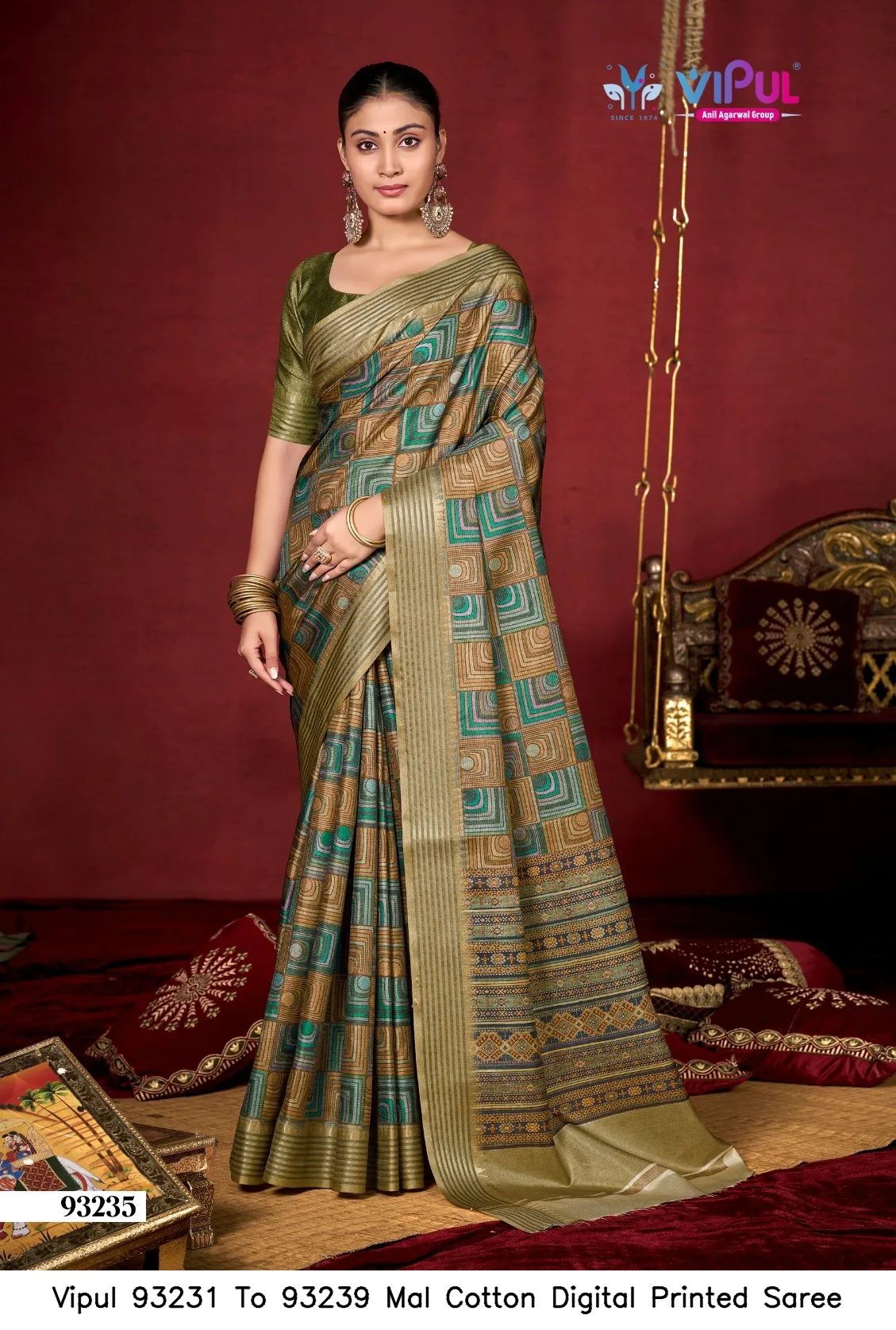 Vipul 93231 To 93239 Mal Cotton Digital Printed Saree — Wholesale Sarees, Vipul wholesale from Surat — view 5