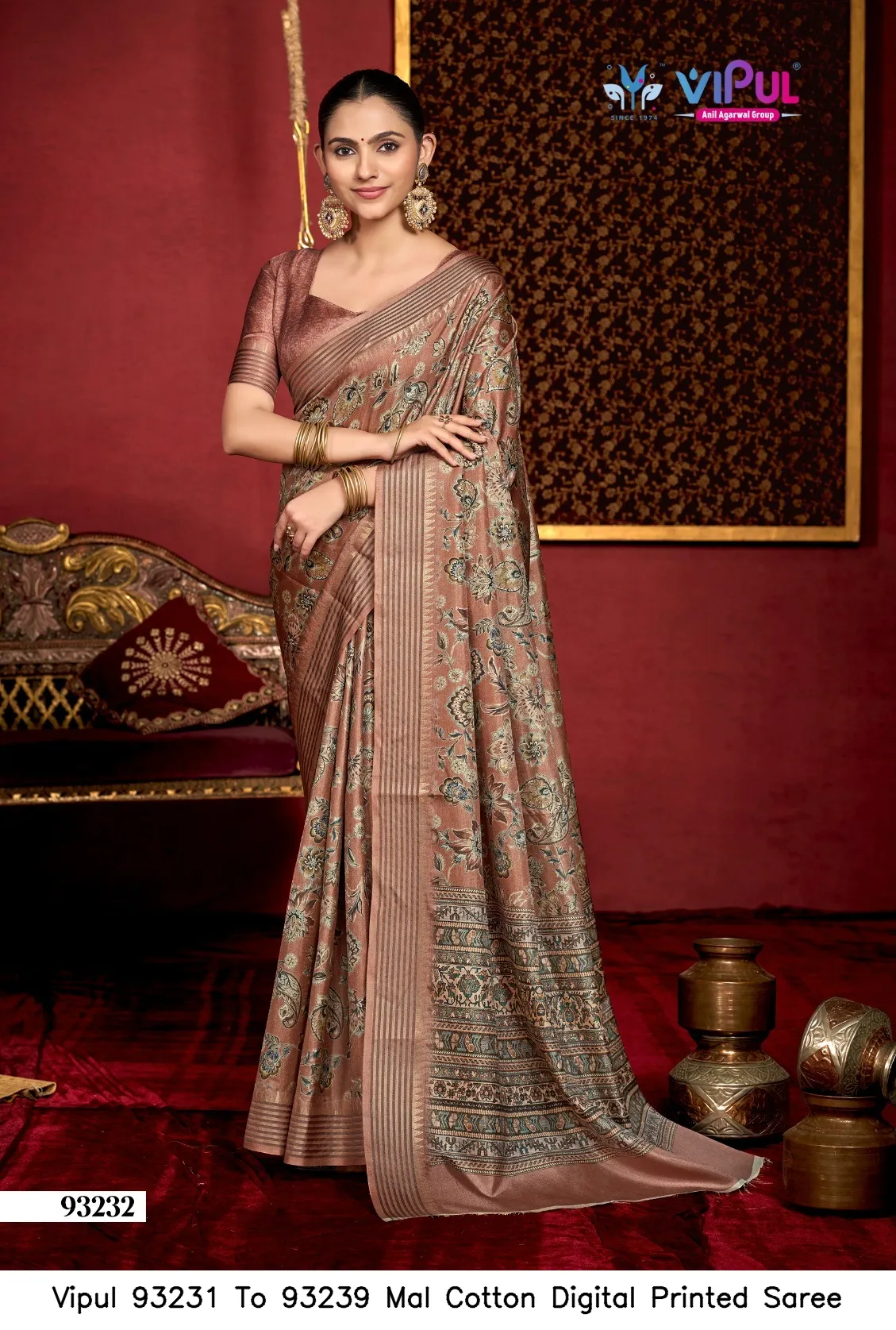 Vipul 93231 To 93239 Mal Cotton Digital Printed Saree — Wholesale Sarees, Vipul wholesale from Surat — view 6