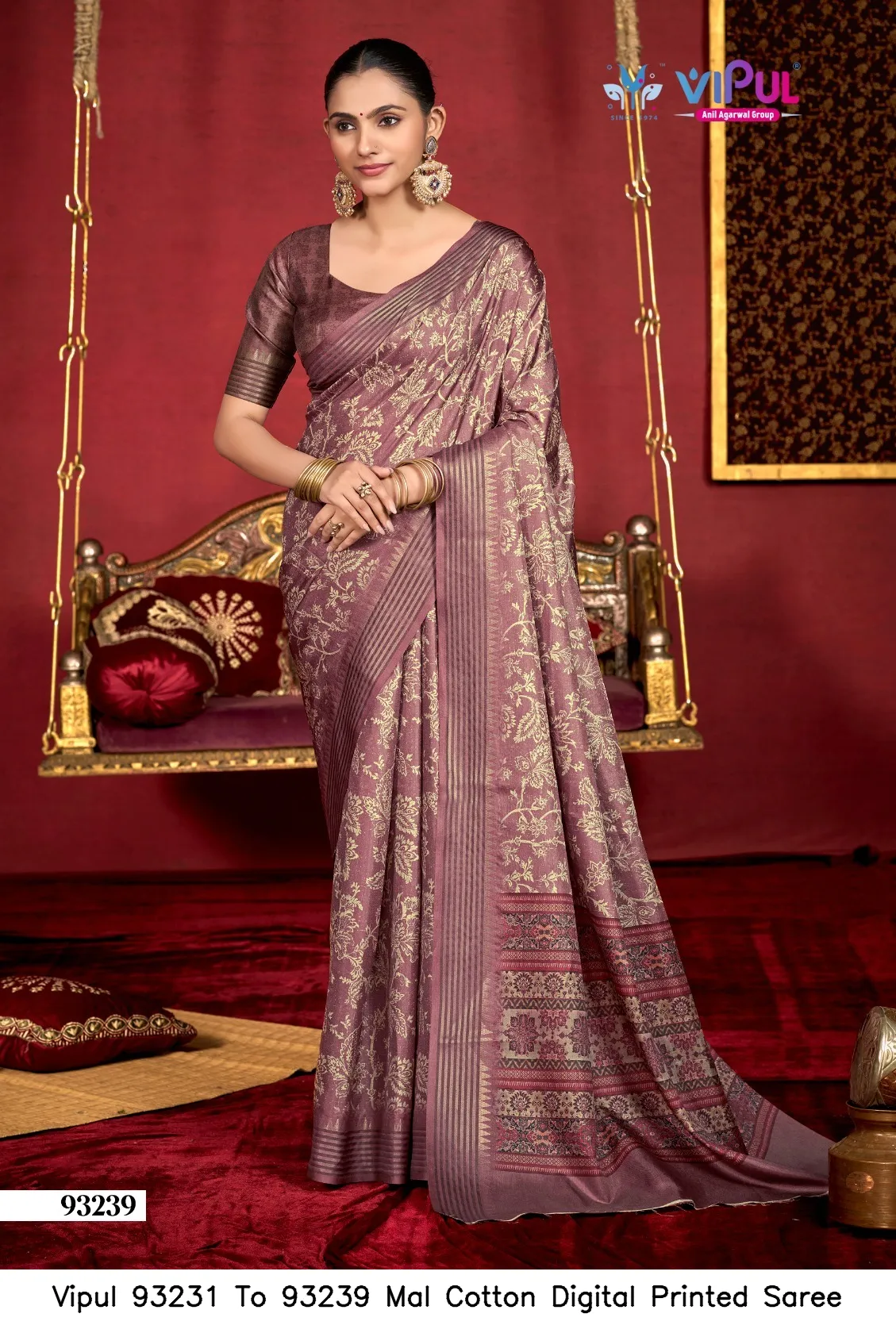 Vipul 93231 To 93239 Mal Cotton Digital Printed Saree — Wholesale Sarees, Vipul wholesale from Surat — view 7