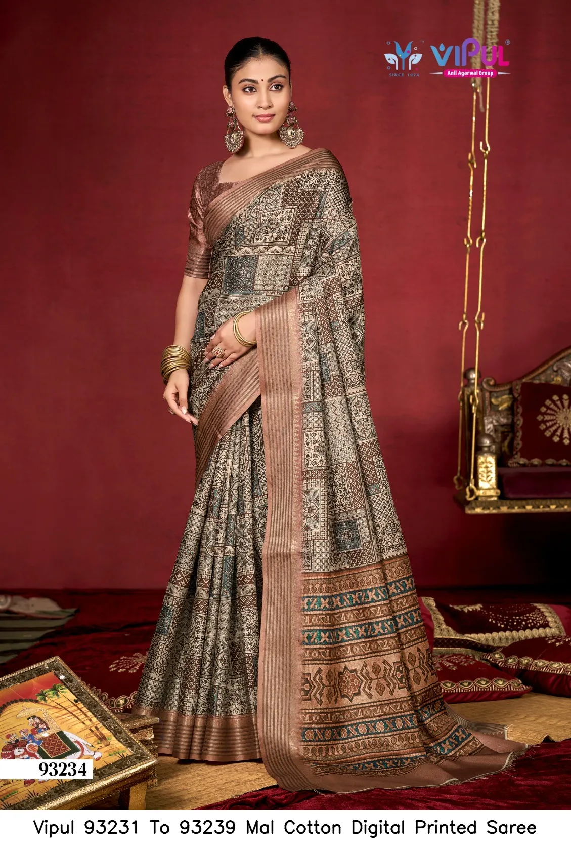 Vipul 93231 To 93239 Mal Cotton Digital Printed Saree — Wholesale Sarees, Vipul wholesale from Surat — view 8