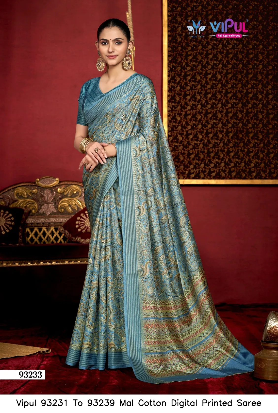 Vipul 93231 To 93239 Mal Cotton Digital Printed Saree — Wholesale Sarees, Vipul wholesale from Surat — view 9