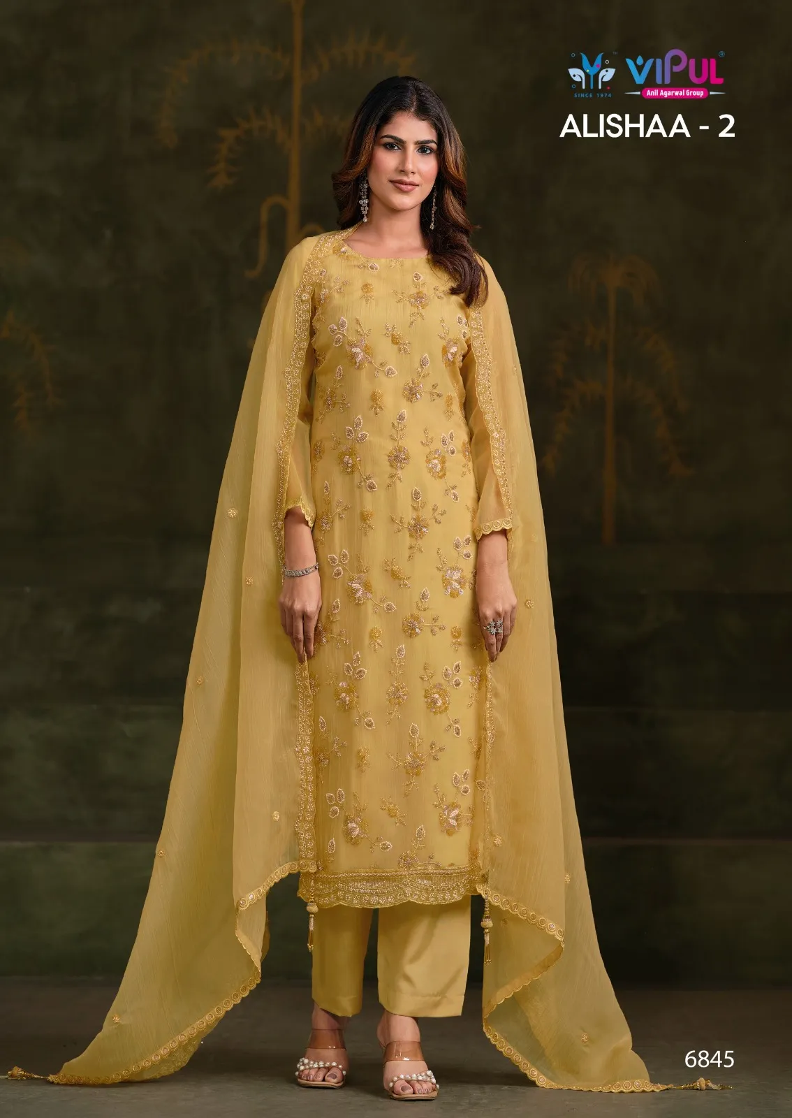 Vipul Alishaa Vol 2 Gold Crinkle Chiffon Beads Embroidered Salwar Suit